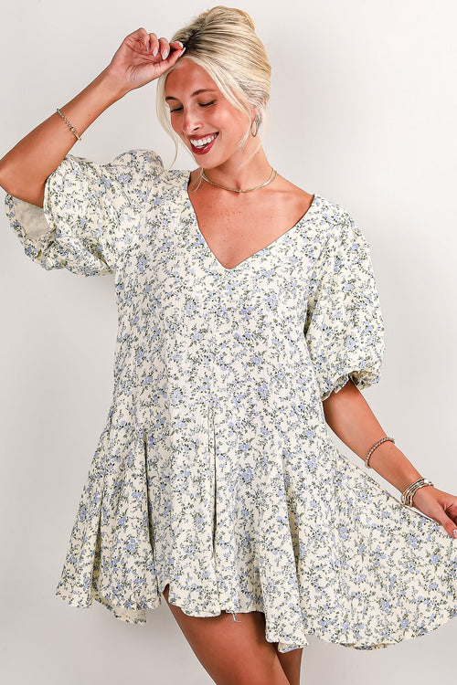 Always Dreaming Ivory Floral Linen Mini Dress