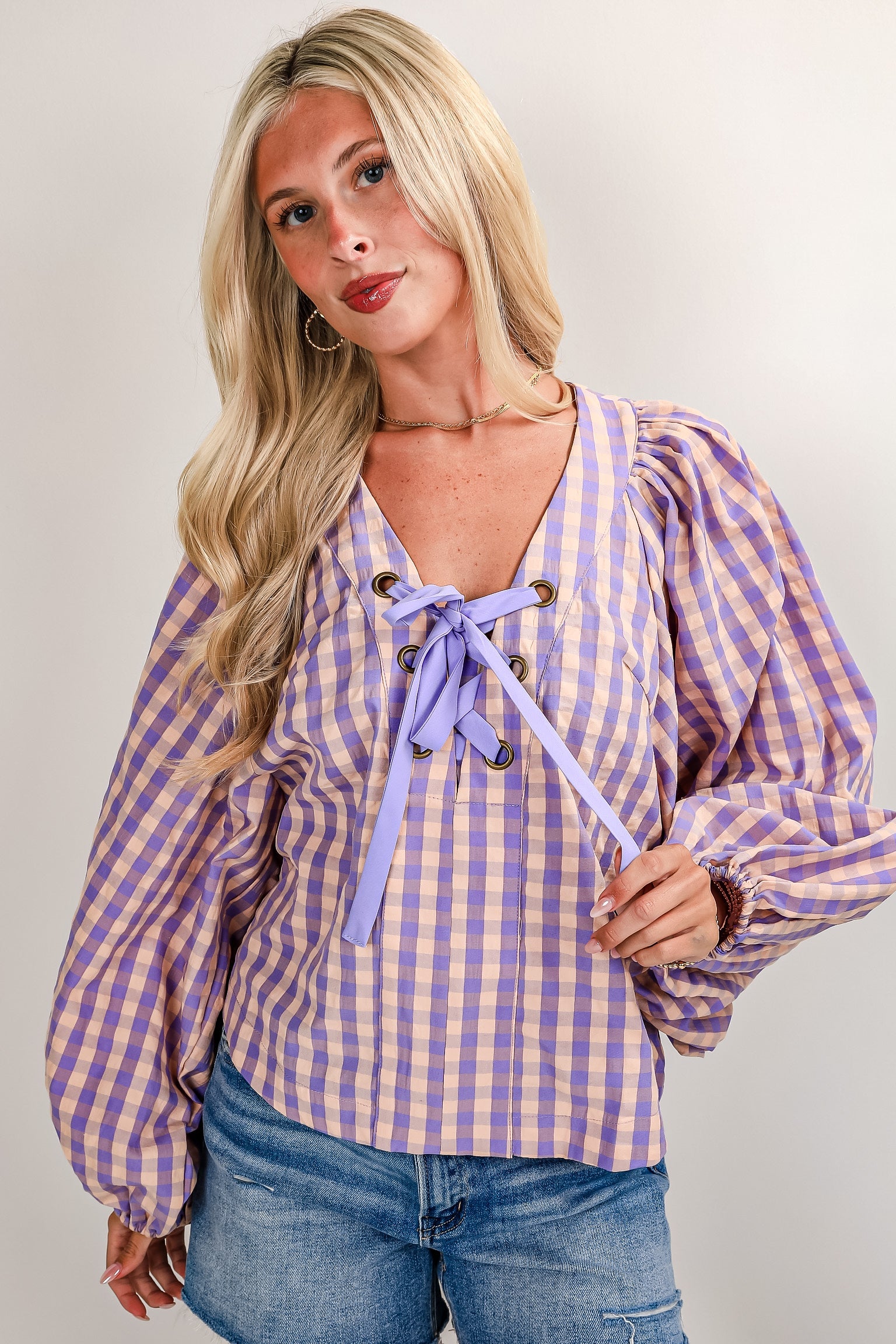 On My Heart Lavender Gingham Blouse