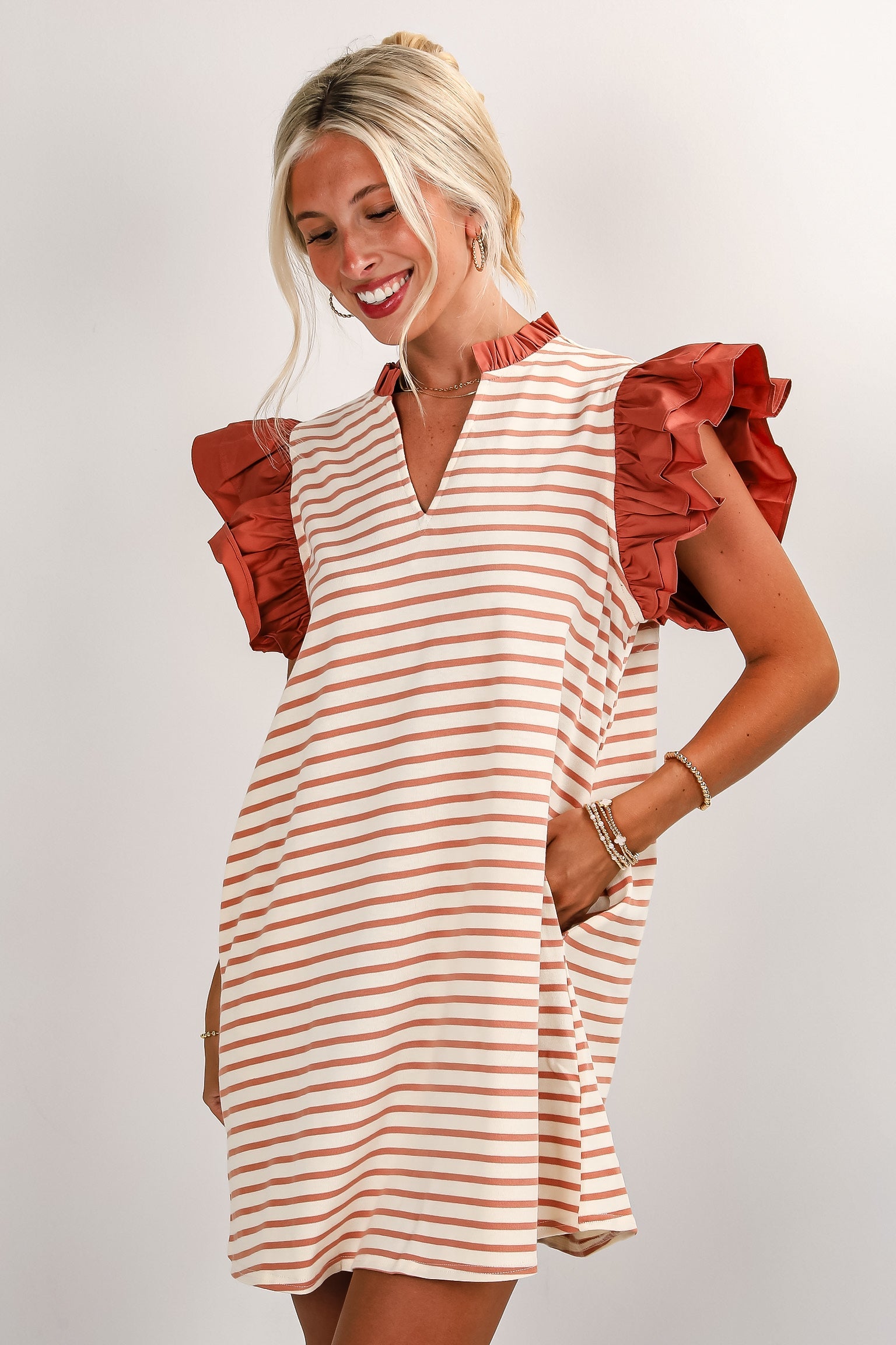 Picnic Plans Mauve Striped Mini Dress - DU DEAL