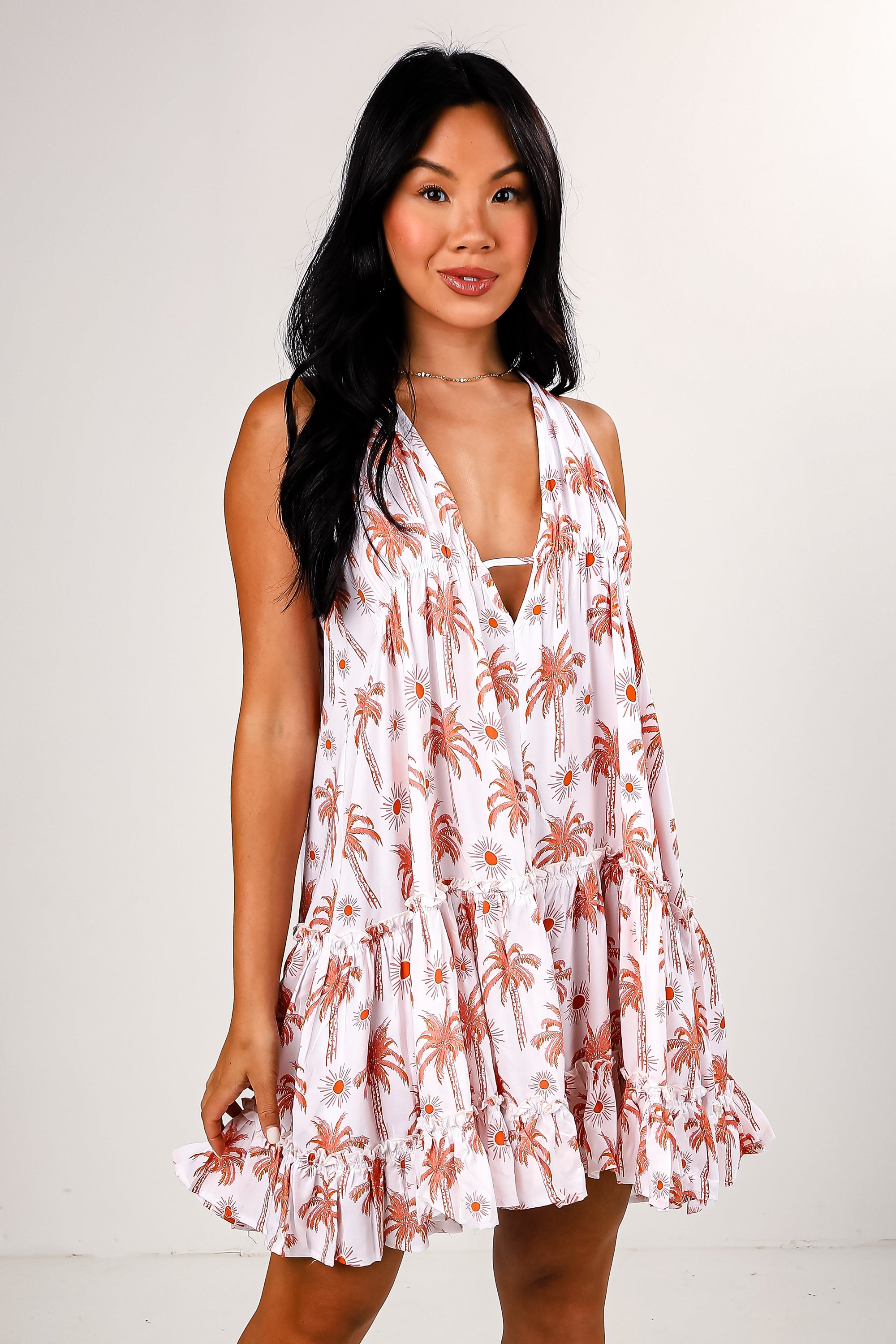 Boardwalk Sunshine White Palm Tree Mini Dress