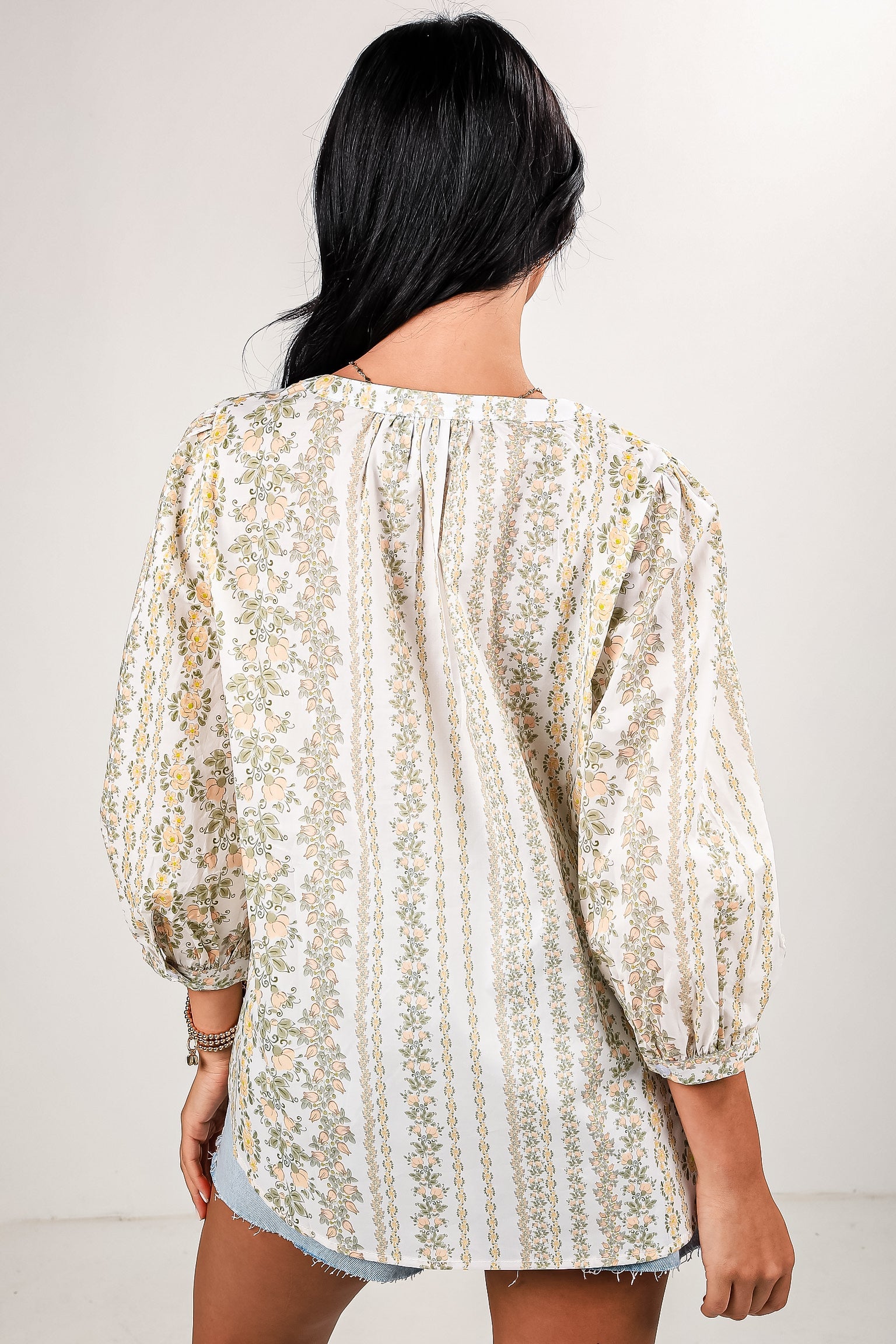 At The Right Time Off White Floral Tie Blouse