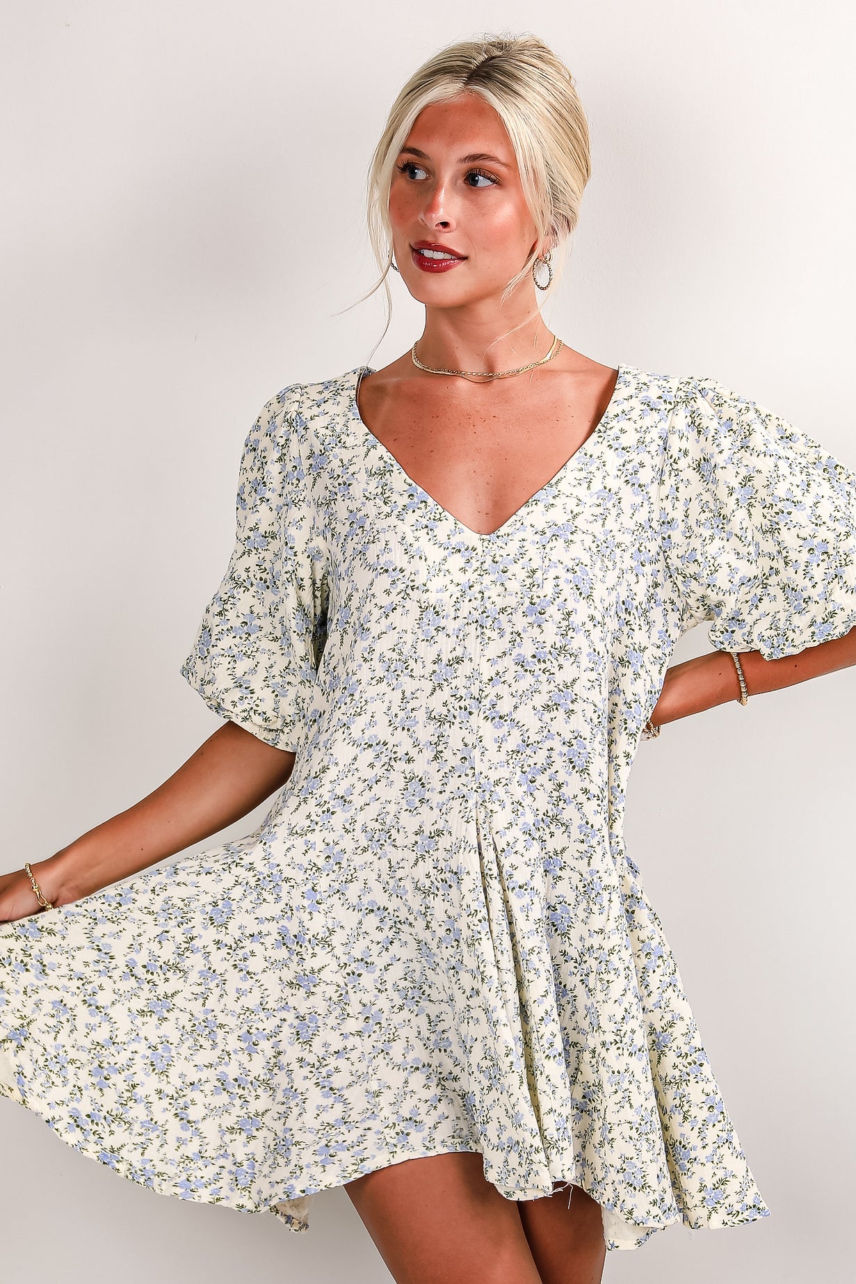 Always Dreaming Ivory Floral Linen Mini Dress