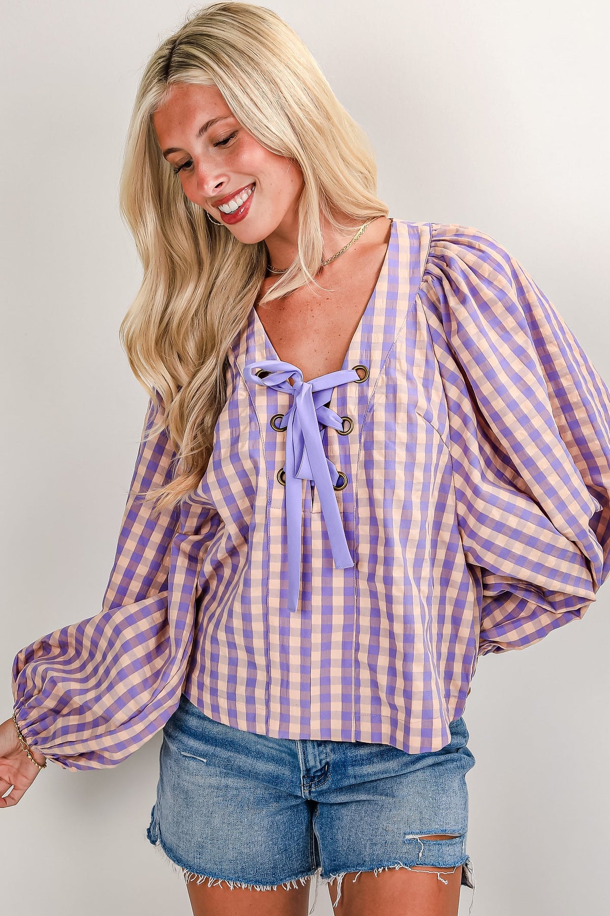 On My Heart Lavender Gingham Blouse