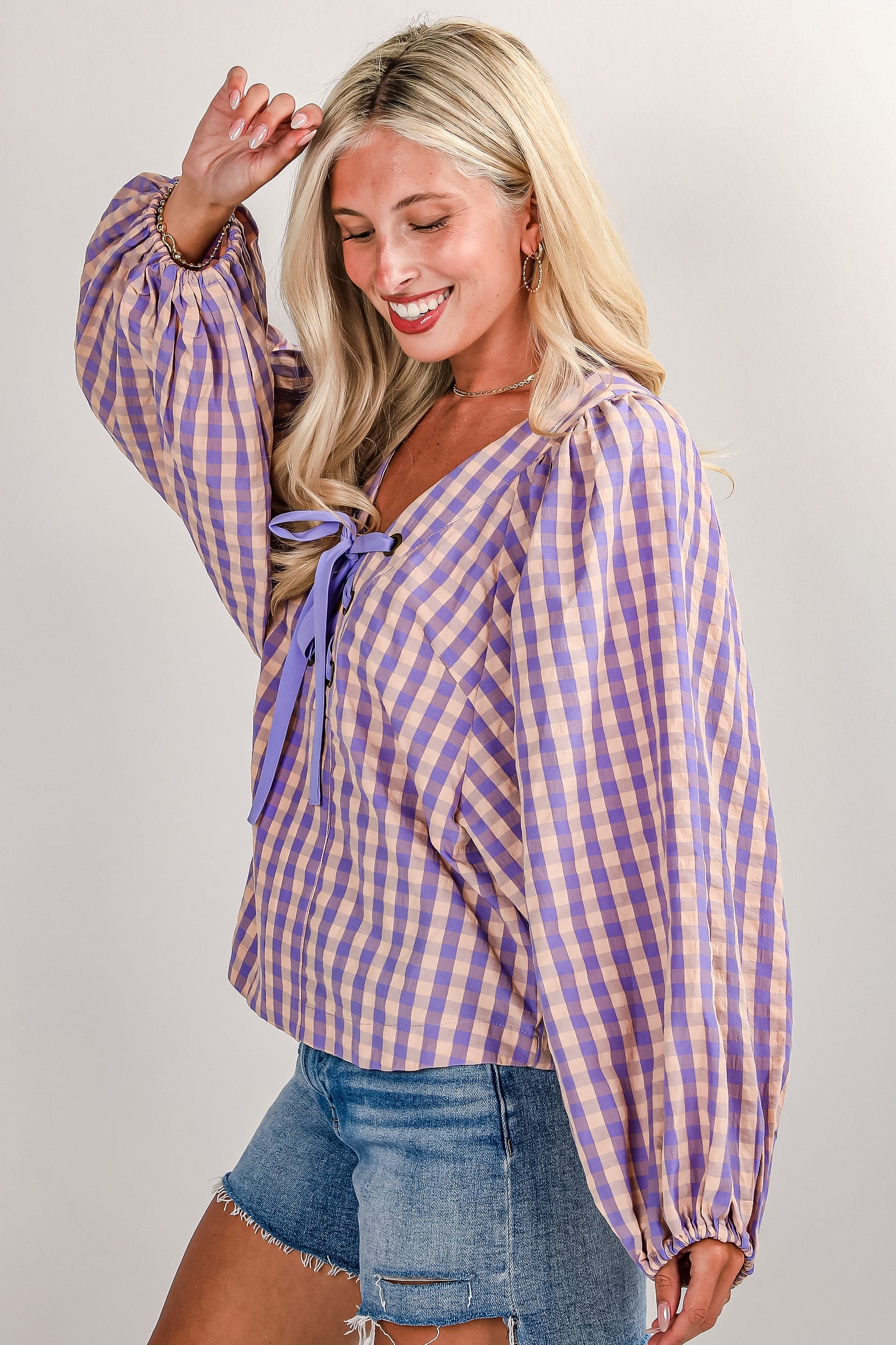 On My Heart Lavender Gingham Blouse