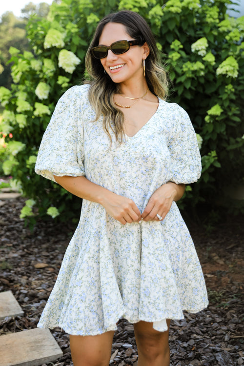Always Dreaming Ivory Floral Linen Mini Dress