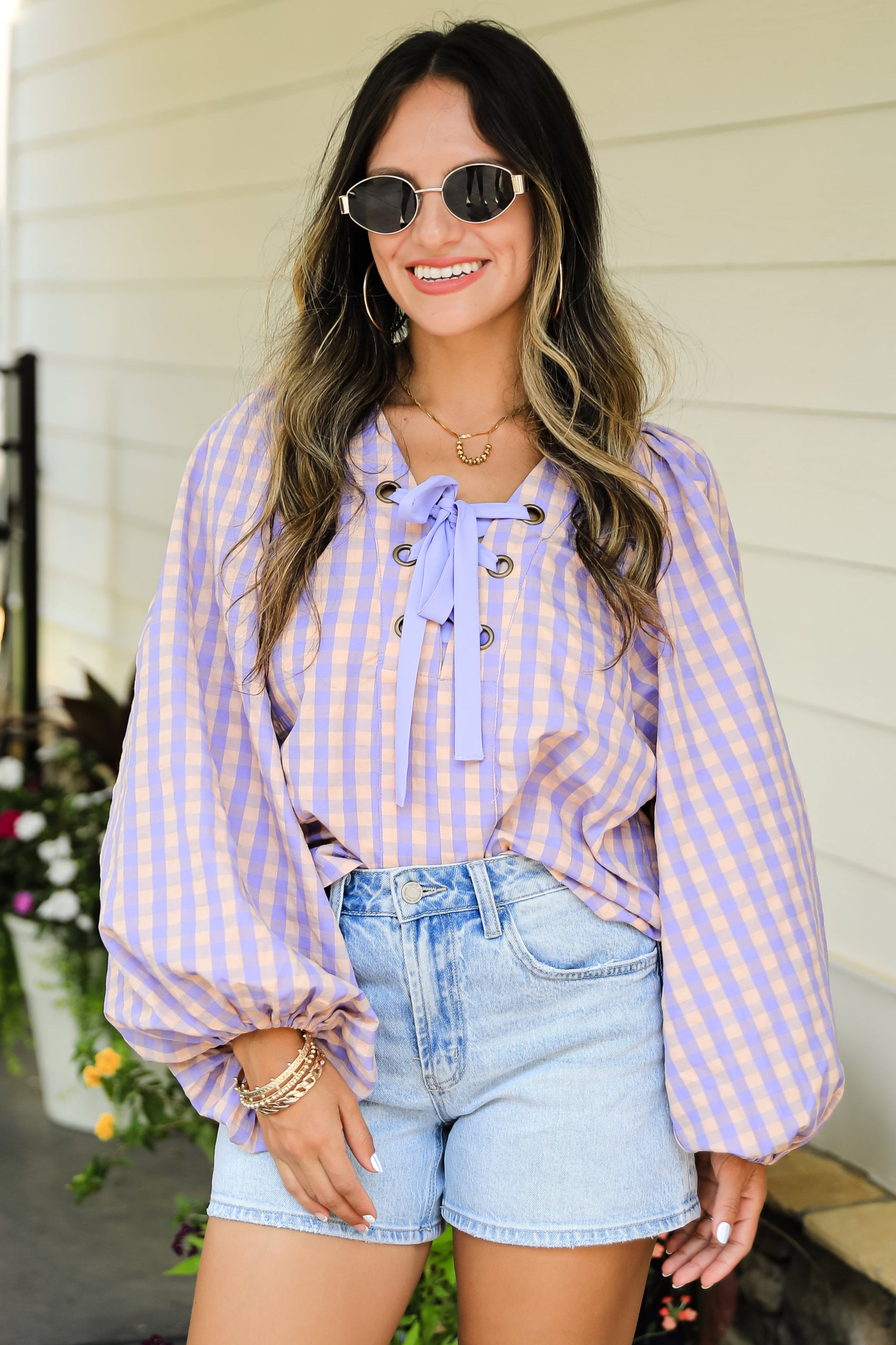 On My Heart Lavender Gingham Blouse