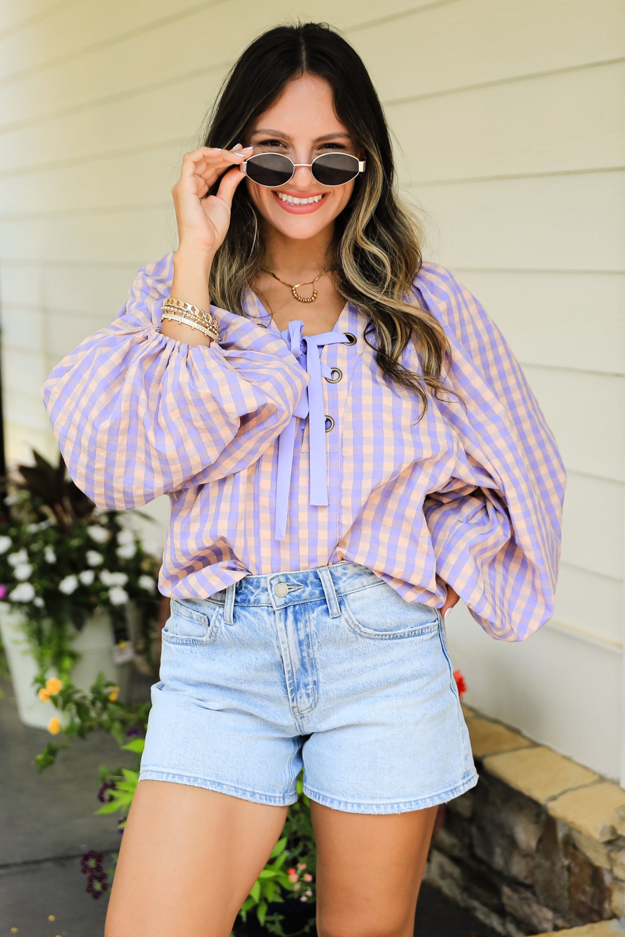 On My Heart Lavender Gingham Blouse
