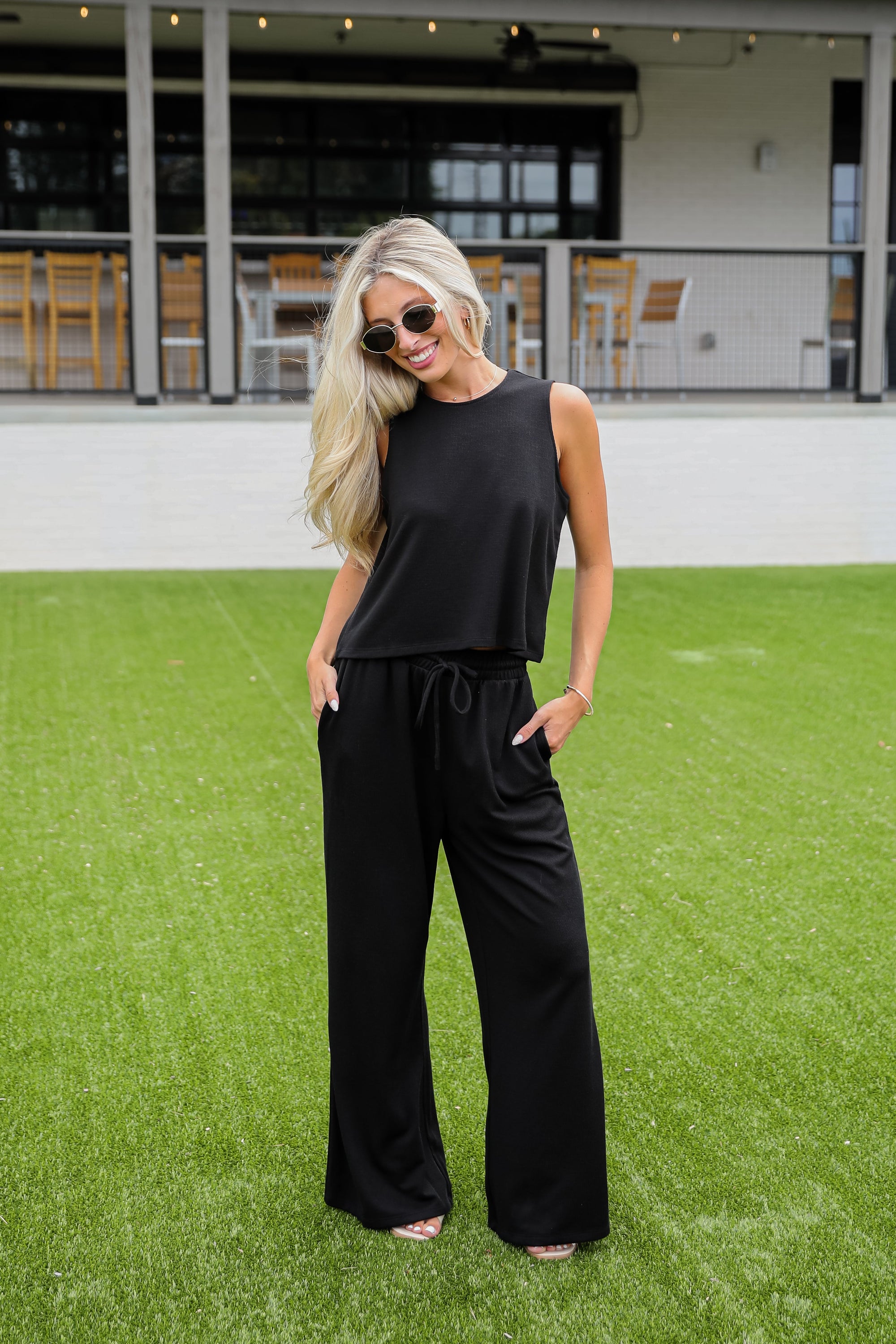 Take A Break Black Ribbed Pants - DU DEAL