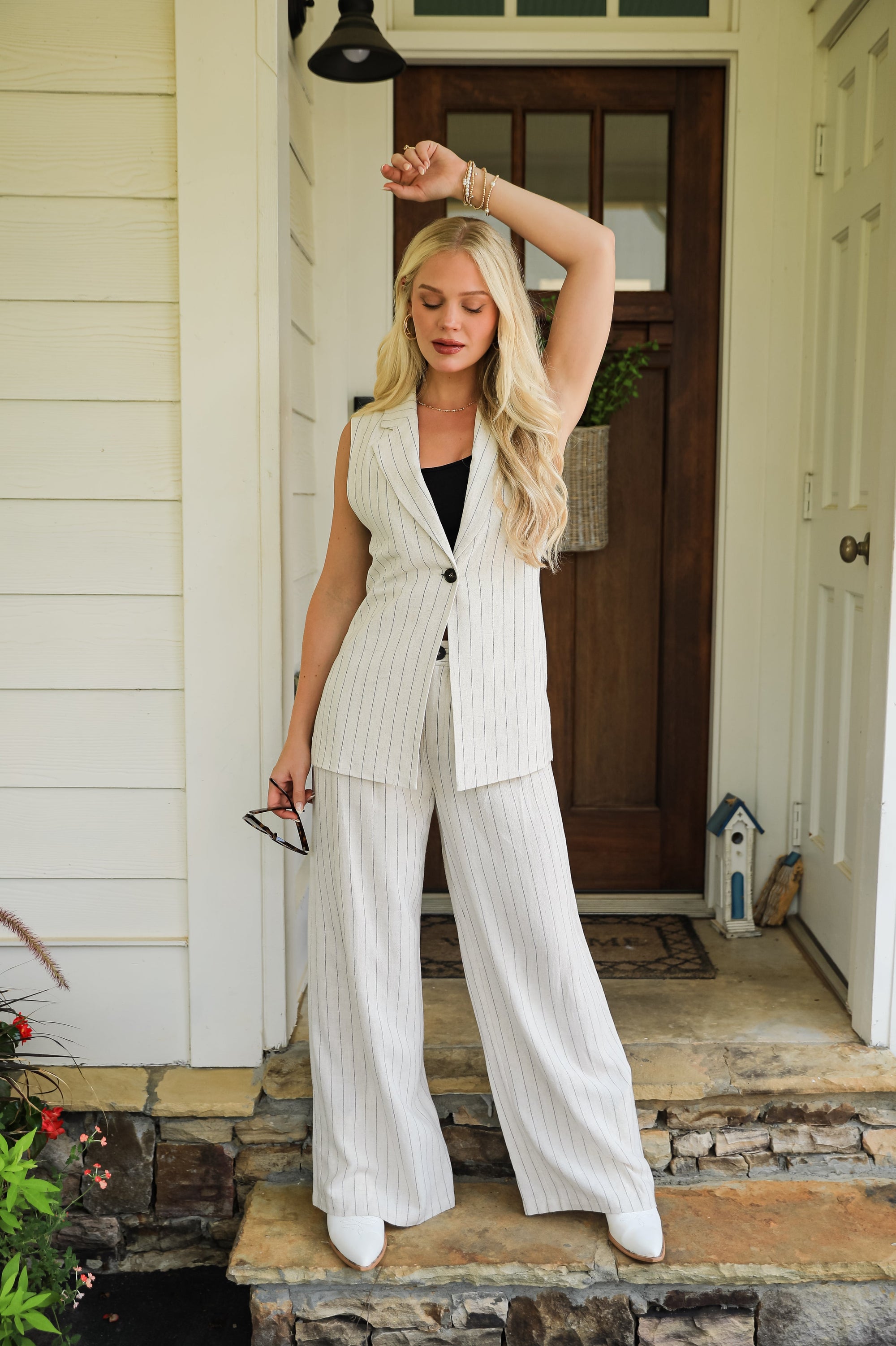 Catching On Oatmeal Pinstripe Pants
