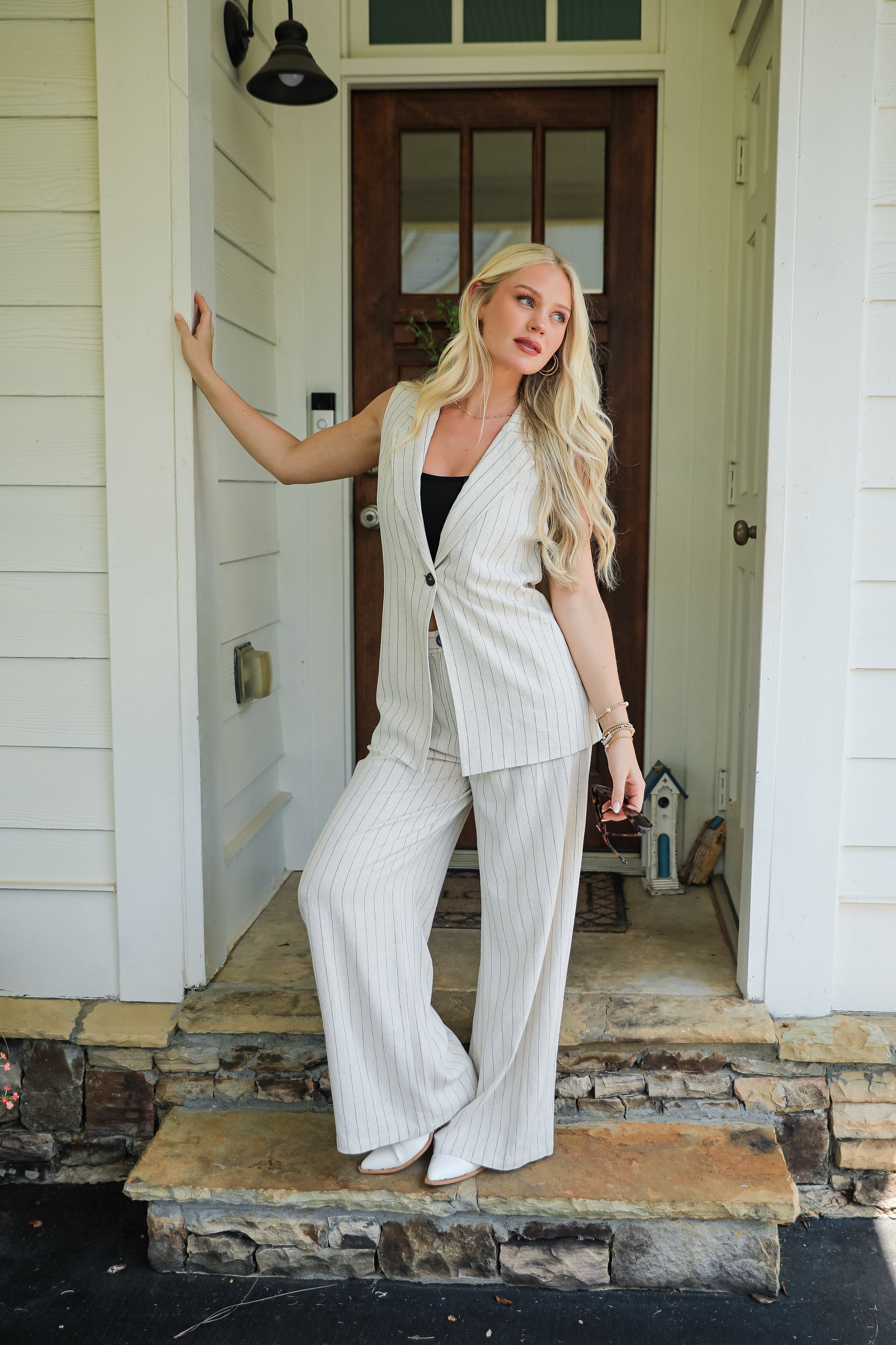 Catching On Oatmeal Pinstripe Pants