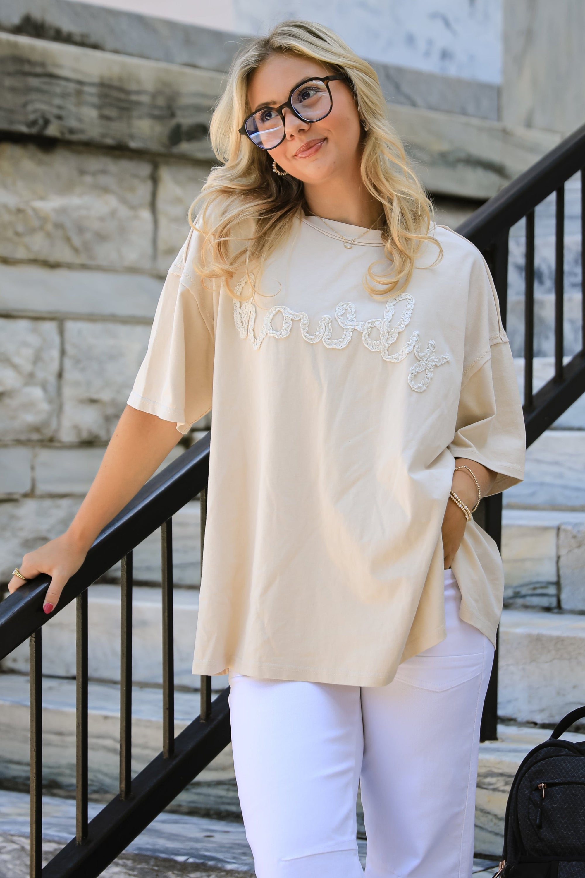 Cream Howdy Lace Tee - DU DEAL