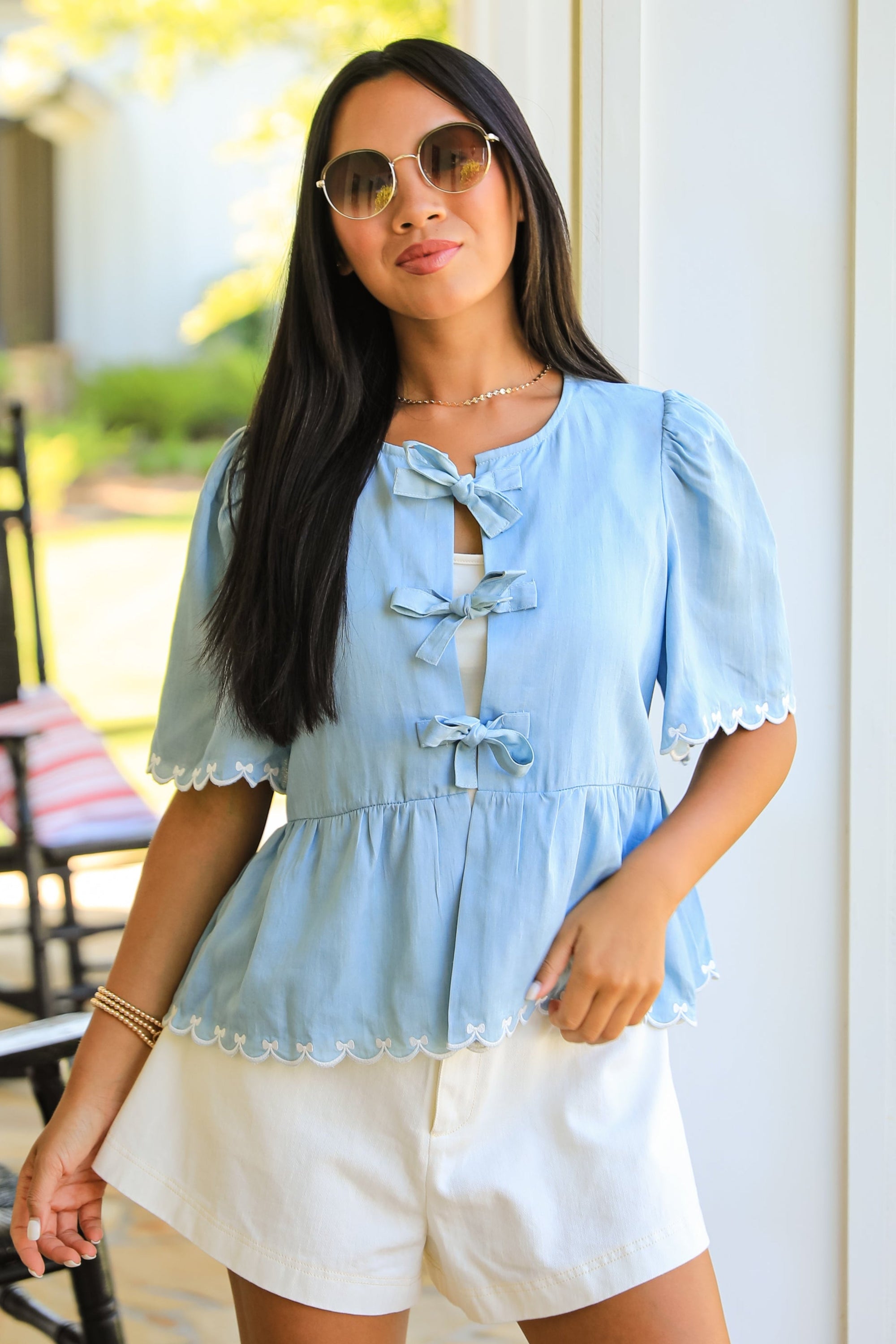 Best Day Light Blue Bow Blouse