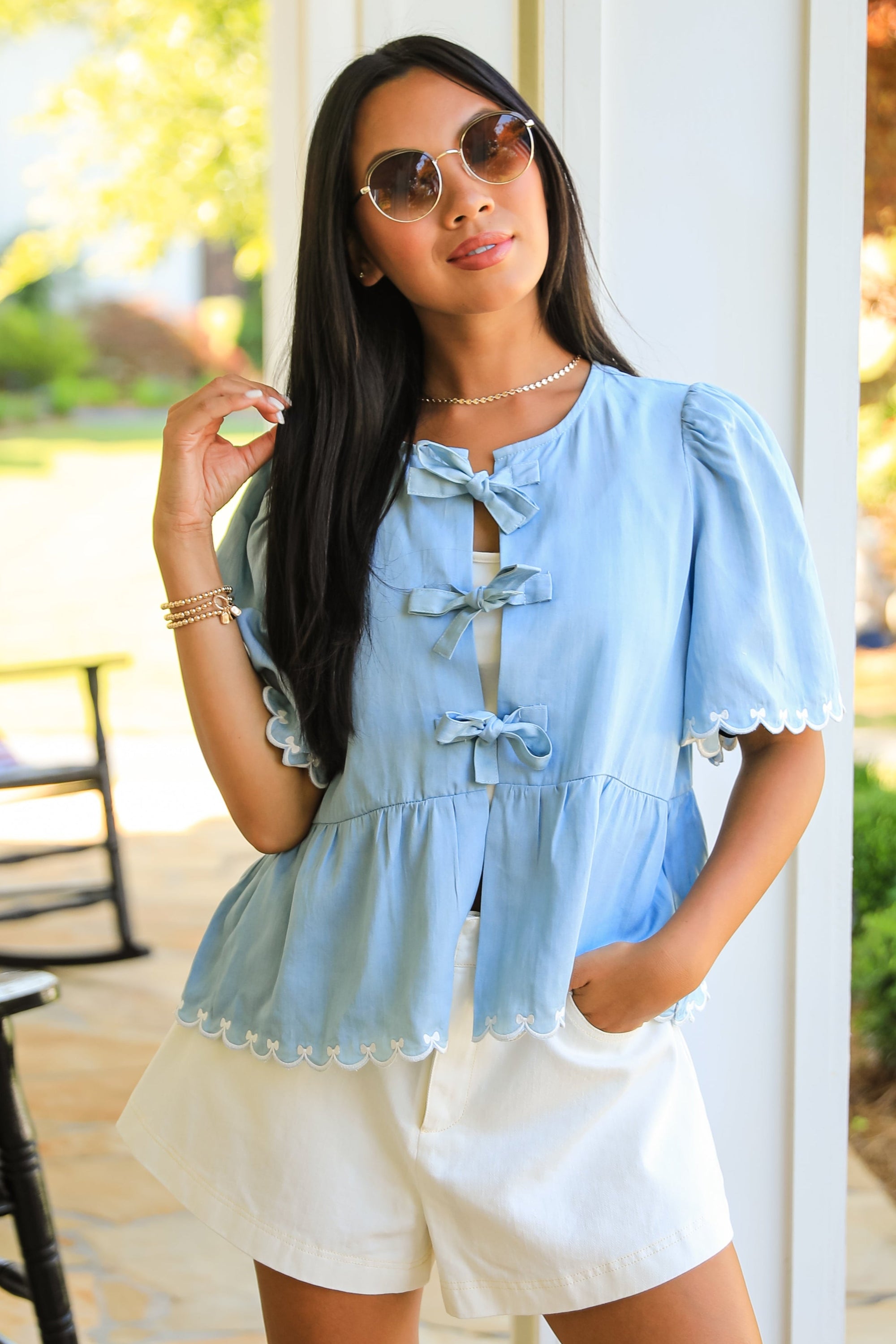 Best Day Light Blue Bow Blouse
