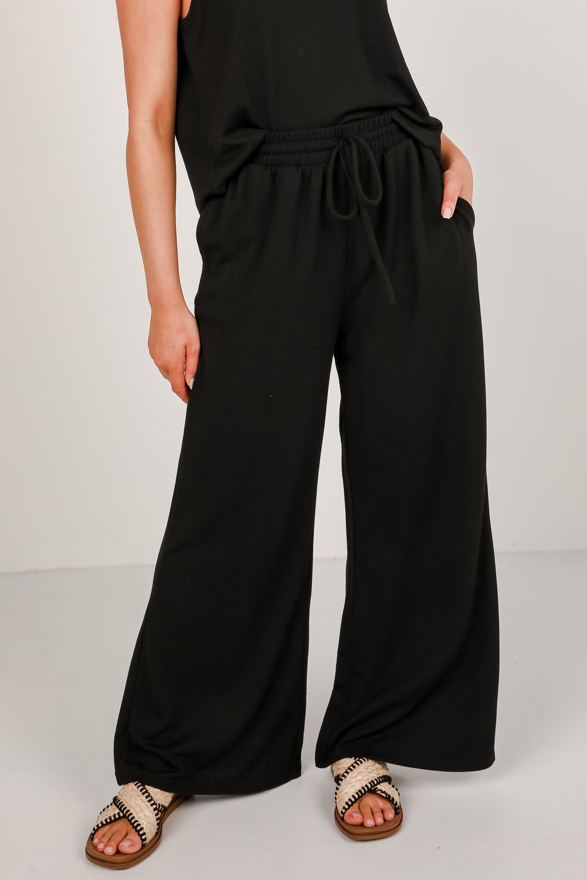 Take A Break Black Ribbed Pants - DU DEAL