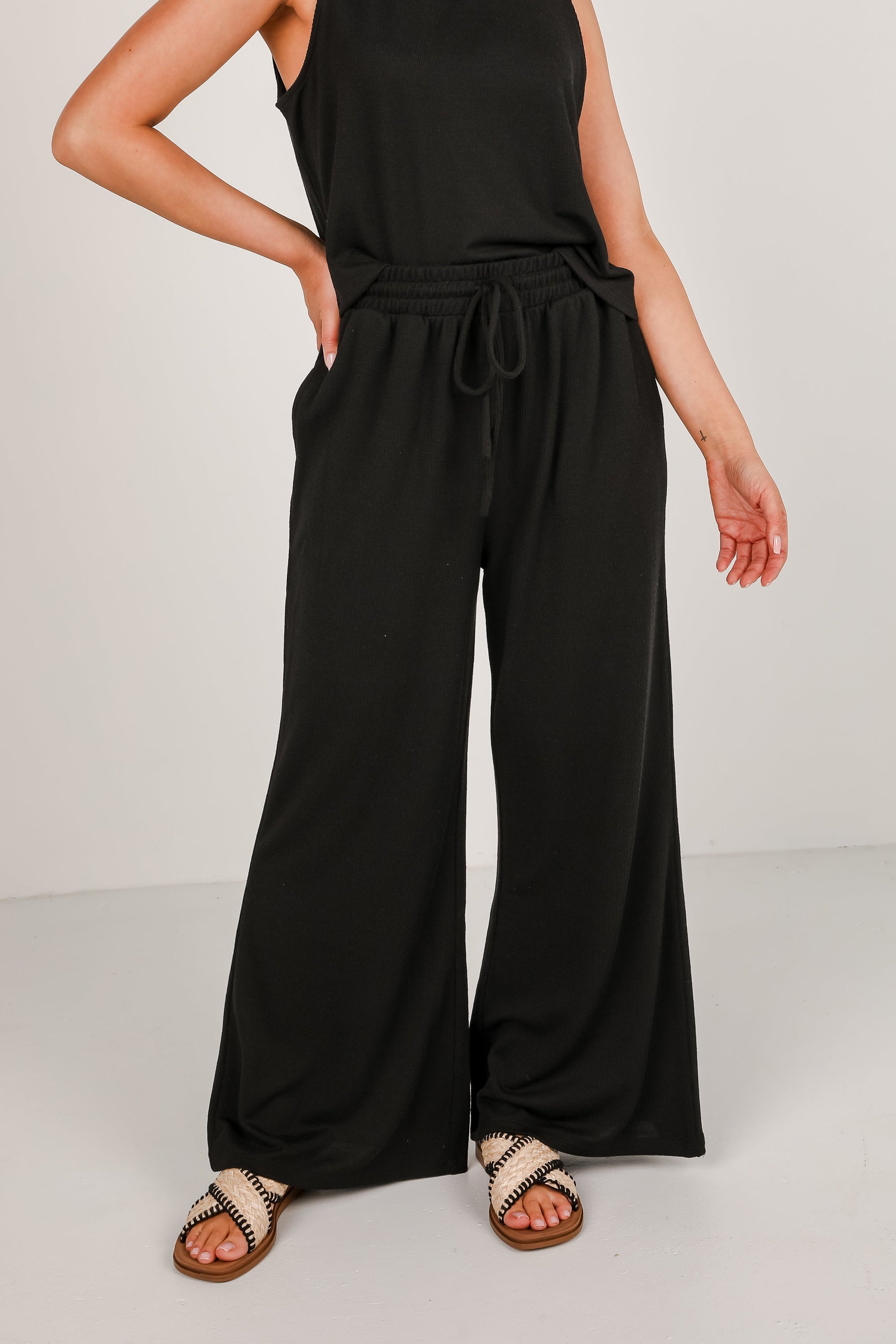 Take A Break Black Ribbed Pants - DU DEAL