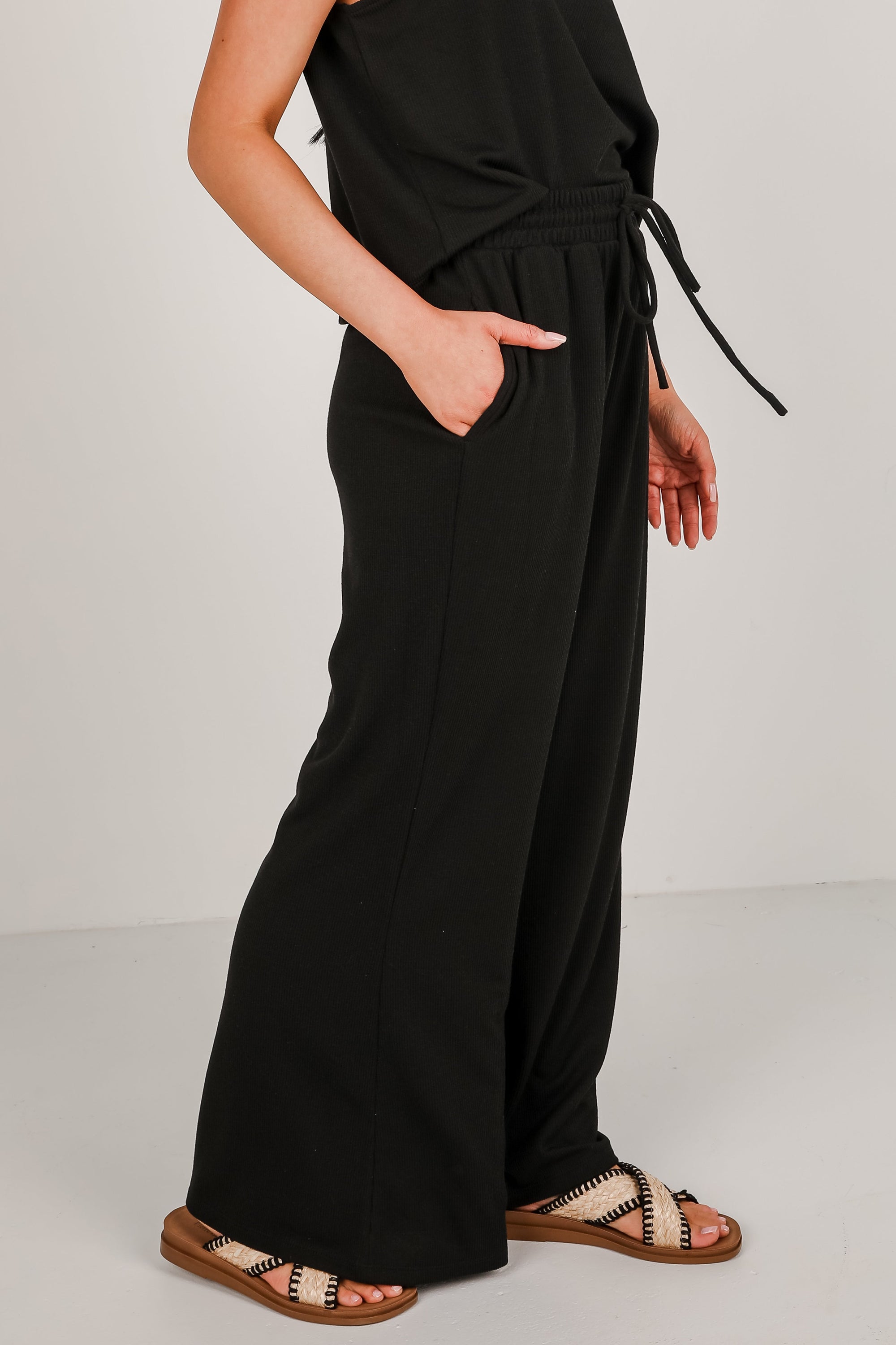 Take A Break Black Ribbed Pants - DU DEAL