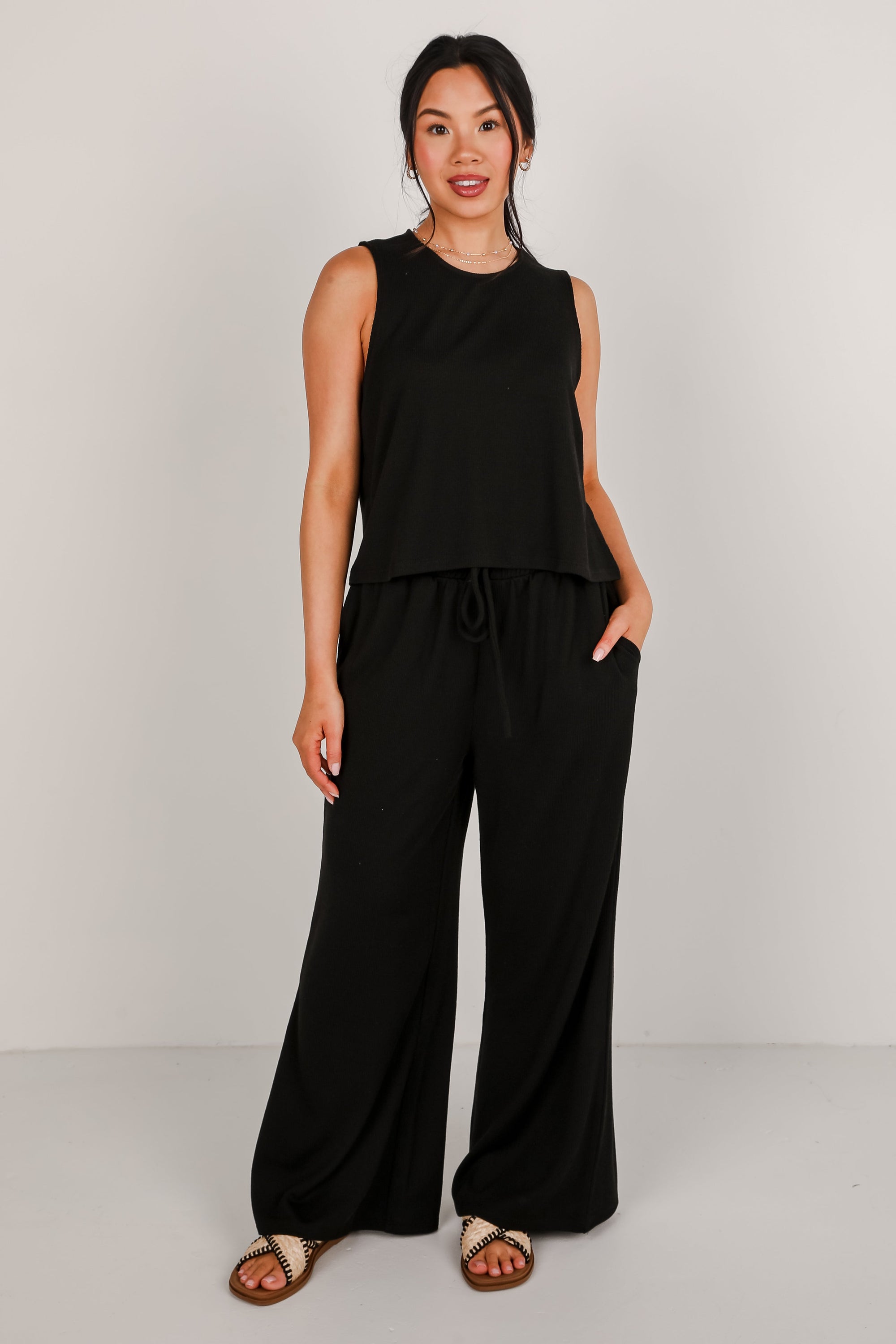 Take A Break Black Ribbed Pants - DU DEAL