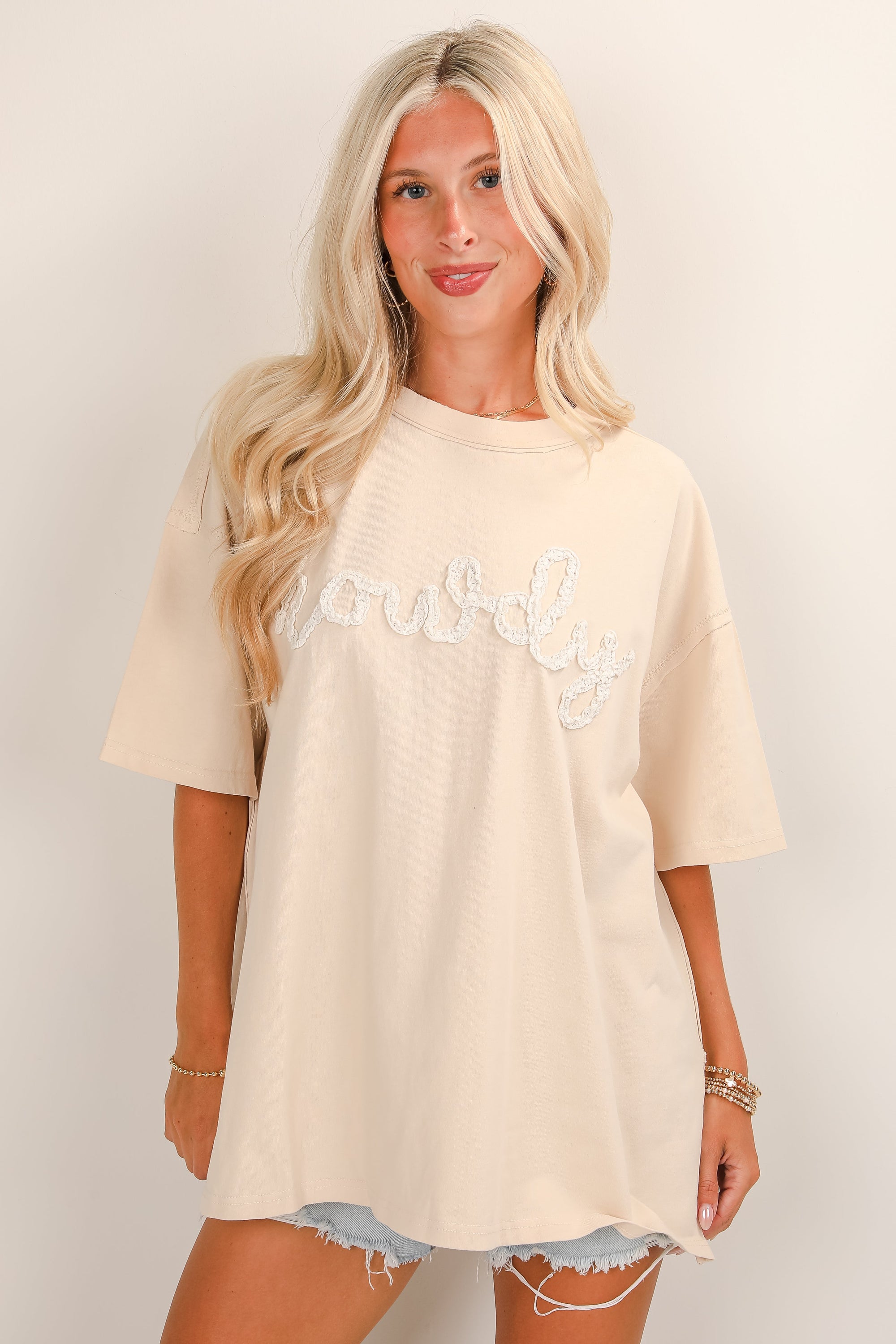 Cream Howdy Lace Tee - DU DEAL