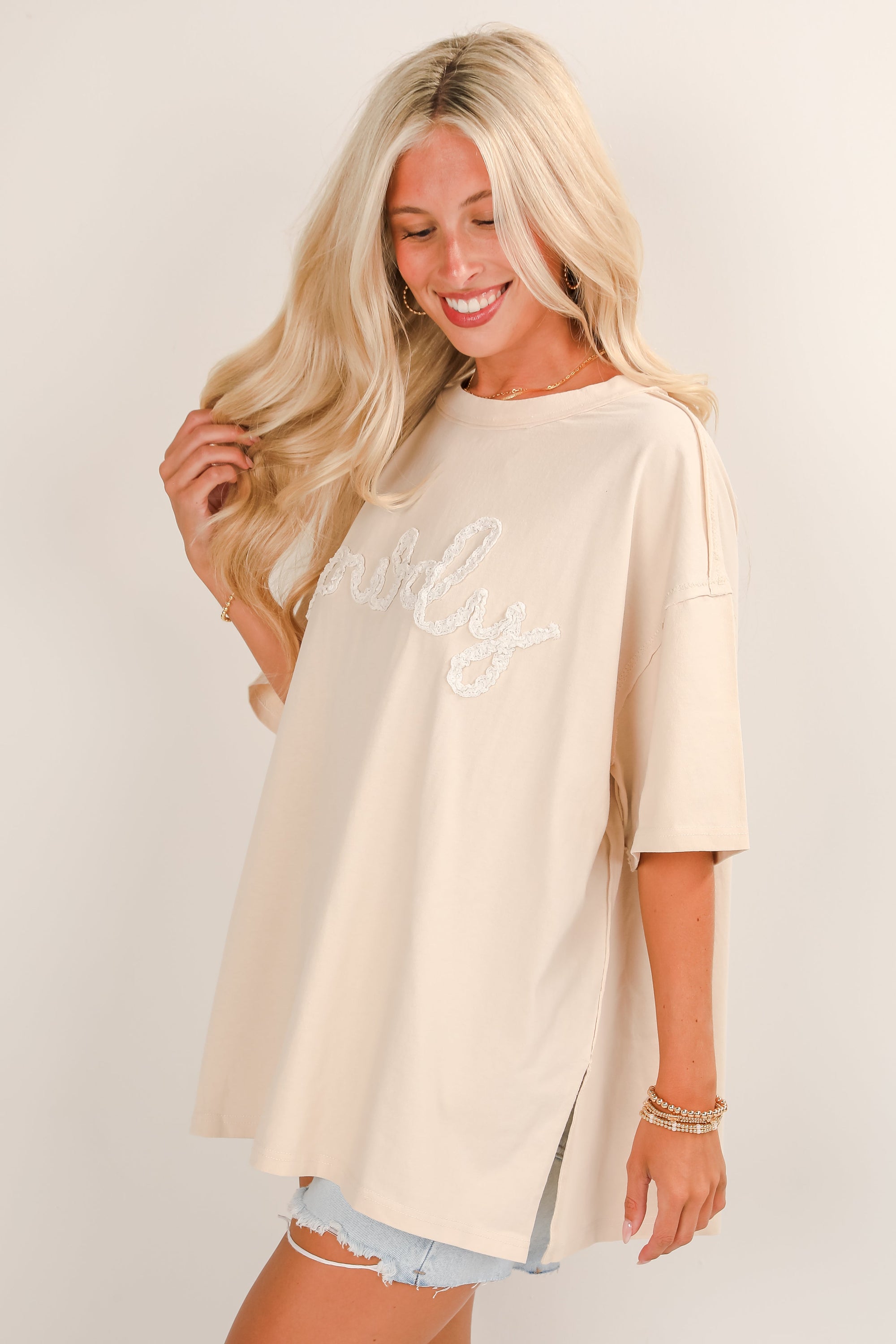 Cream Howdy Lace Tee - DU DEAL