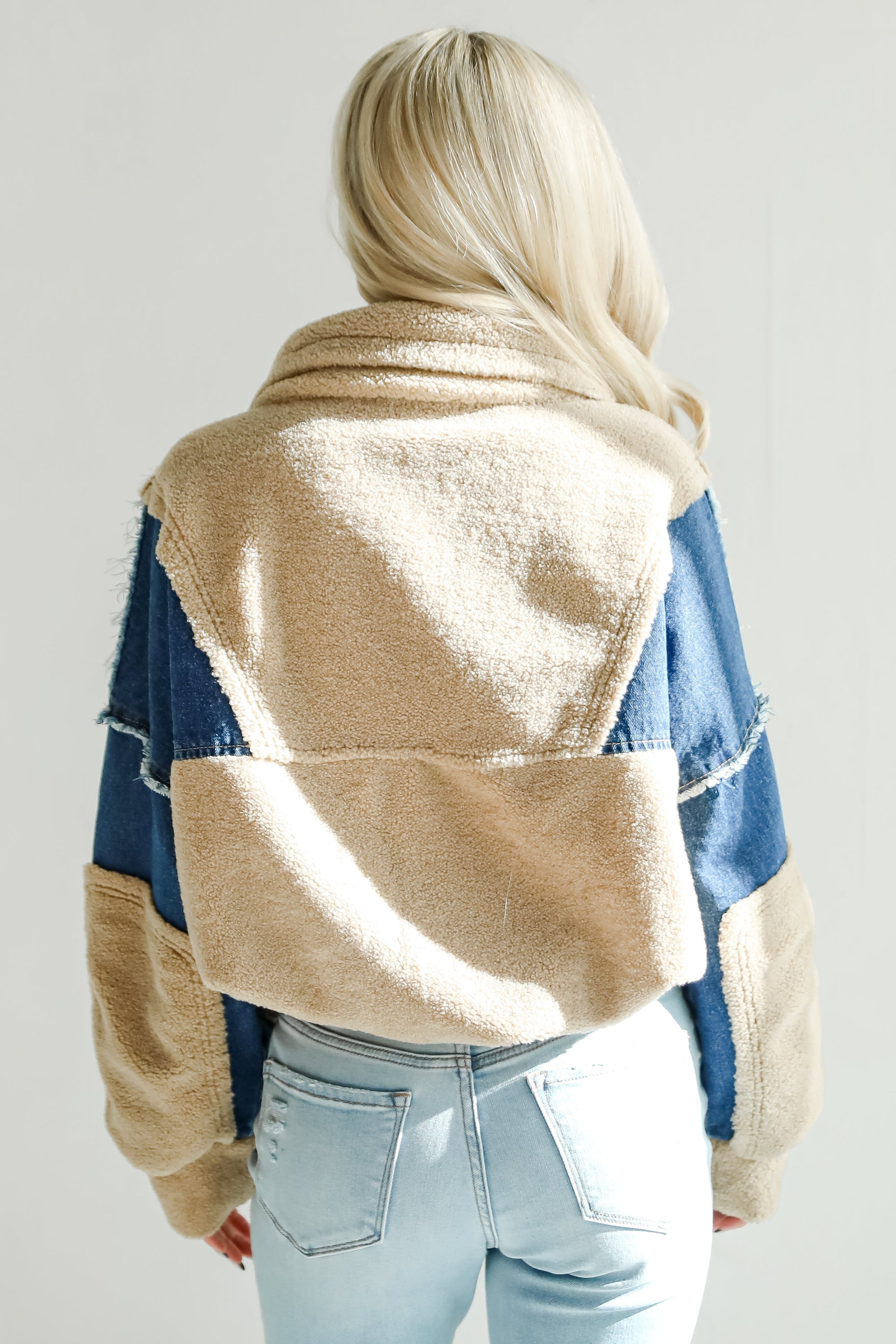FINAL SALE - Nearest And Dearest Taupe Teddy Denim Quarter Zip Pullover