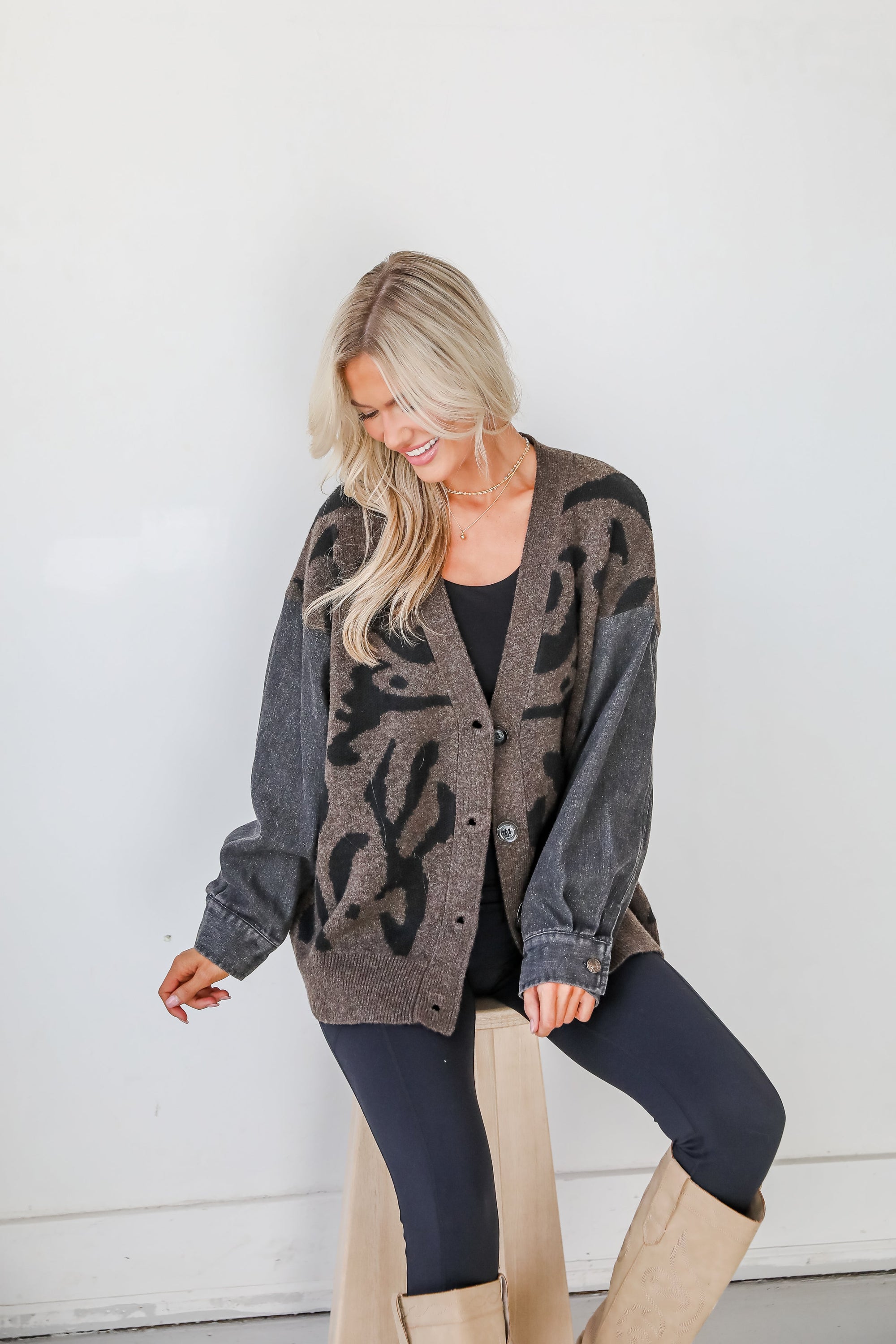 FINAL SALE - Notable Trendsetter Brown Leopard Sweater Cardigan