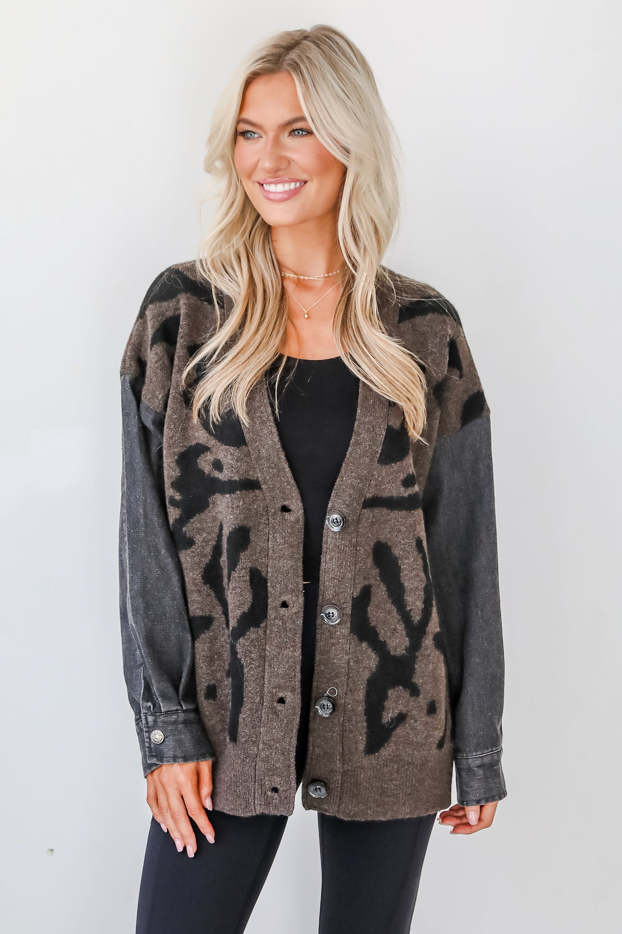 FINAL SALE - Notable Trendsetter Brown Leopard Sweater Cardigan