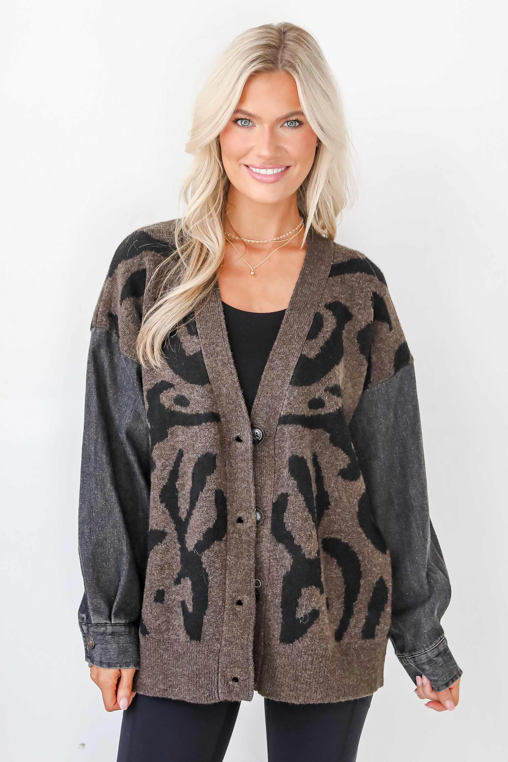 FINAL SALE - Notable Trendsetter Brown Leopard Sweater Cardigan