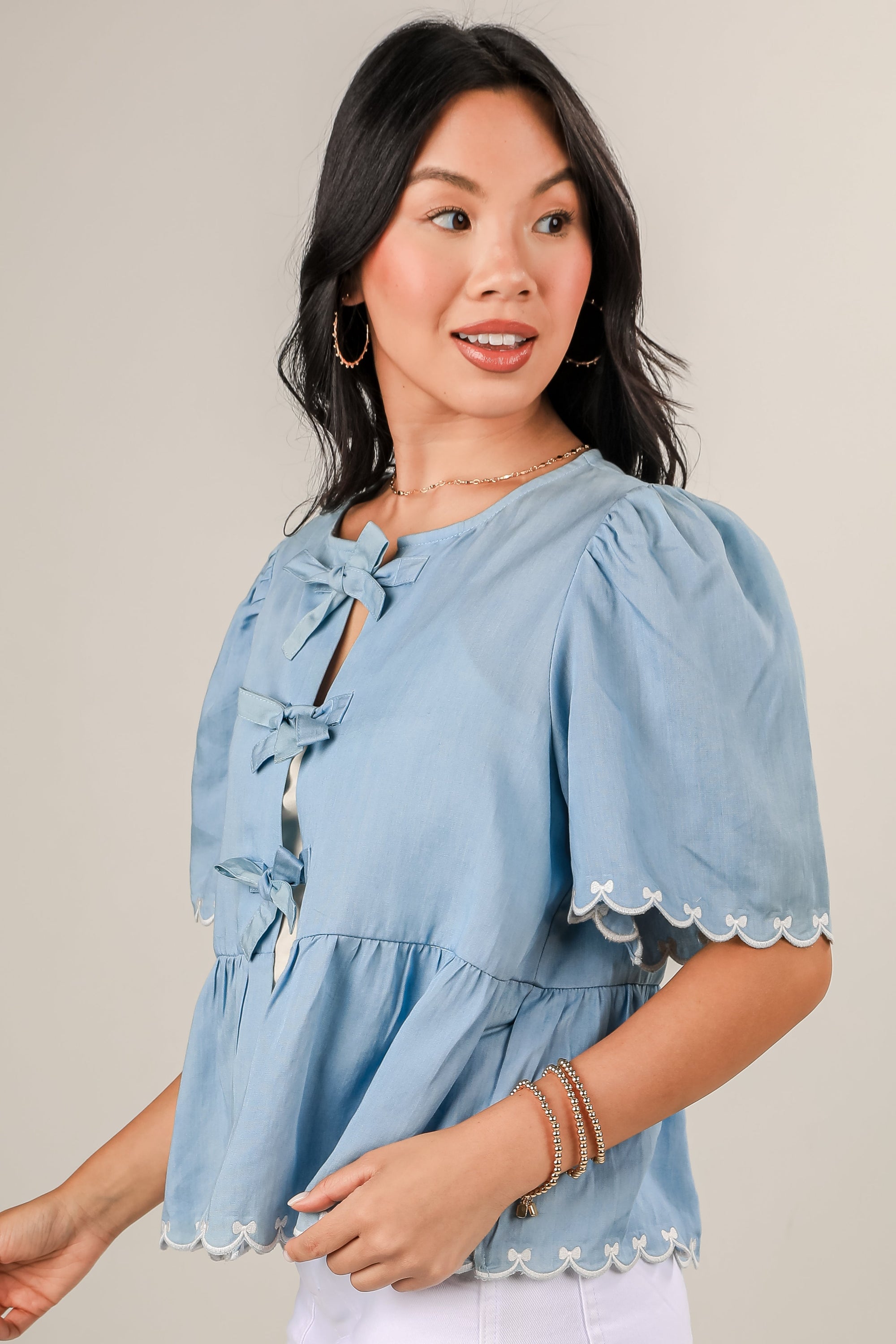 Best Day Light Blue Bow Blouse