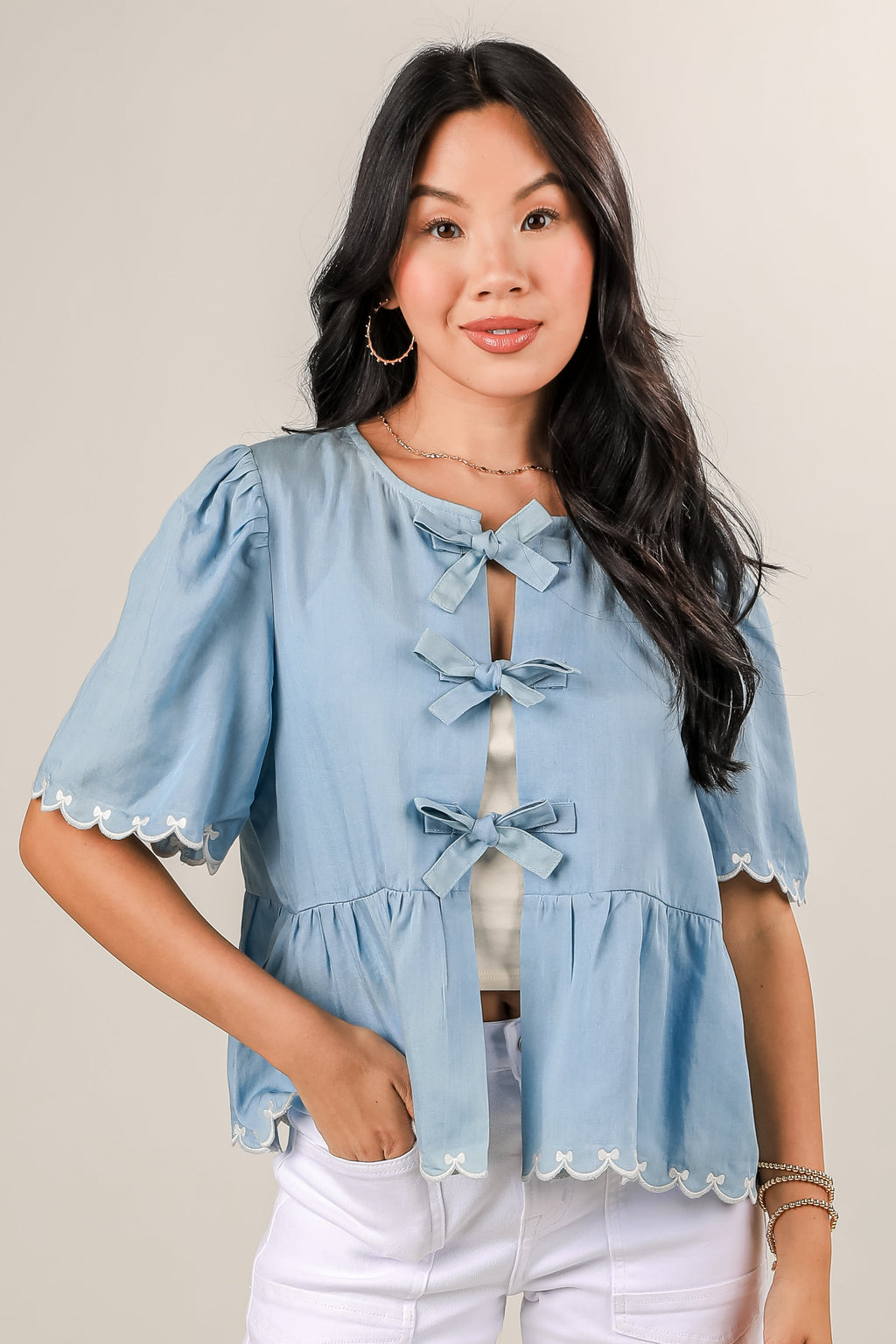 Best Day Light Blue Bow Blouse