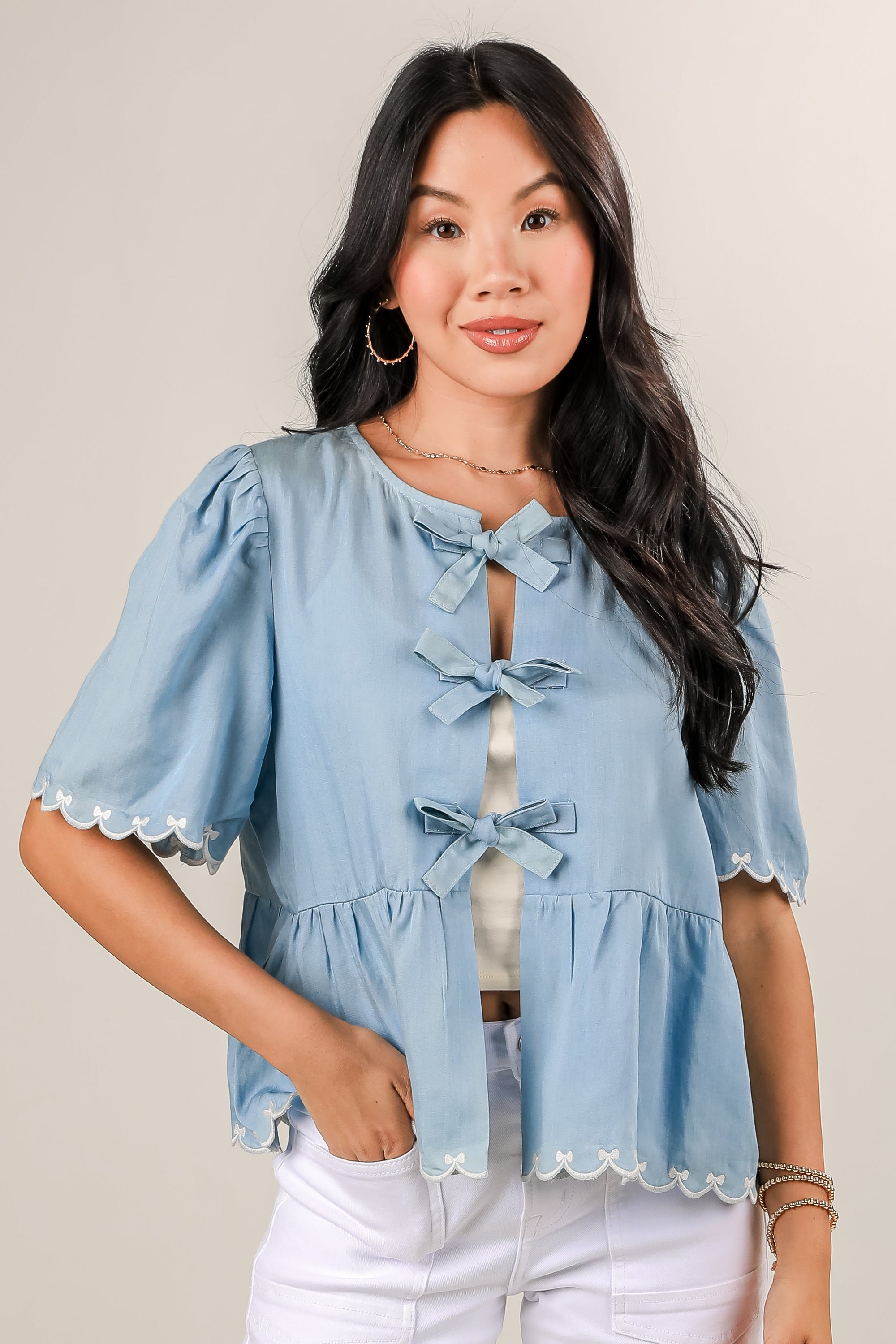 Best Day Light Blue Bow Blouse