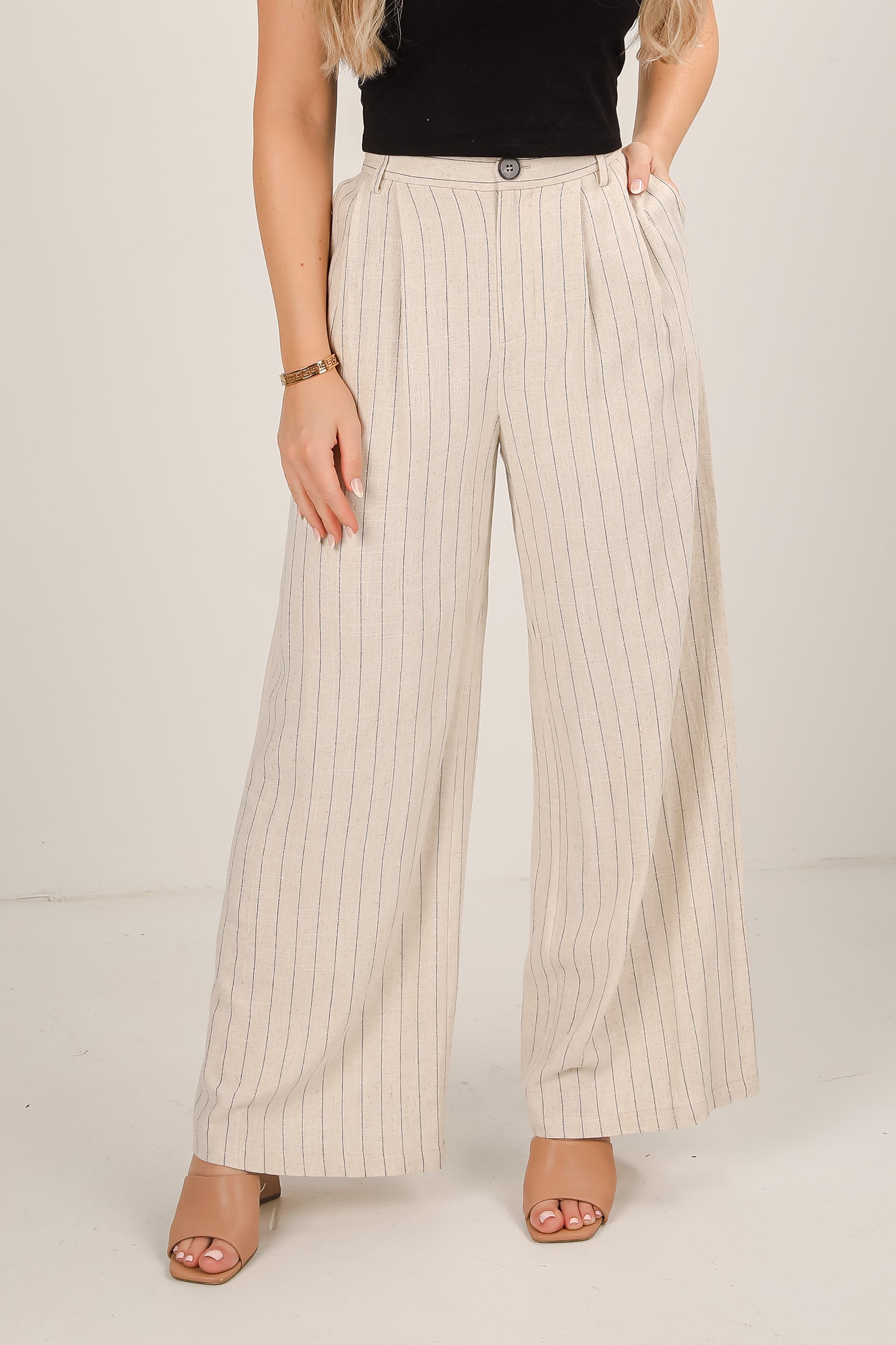 Catching On Oatmeal Pinstripe Pants