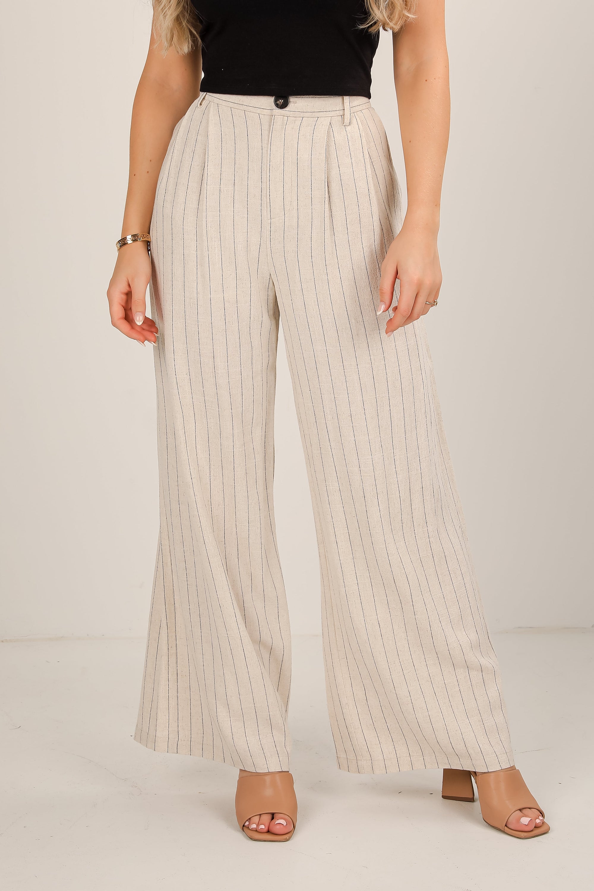 Catching On Oatmeal Pinstripe Pants