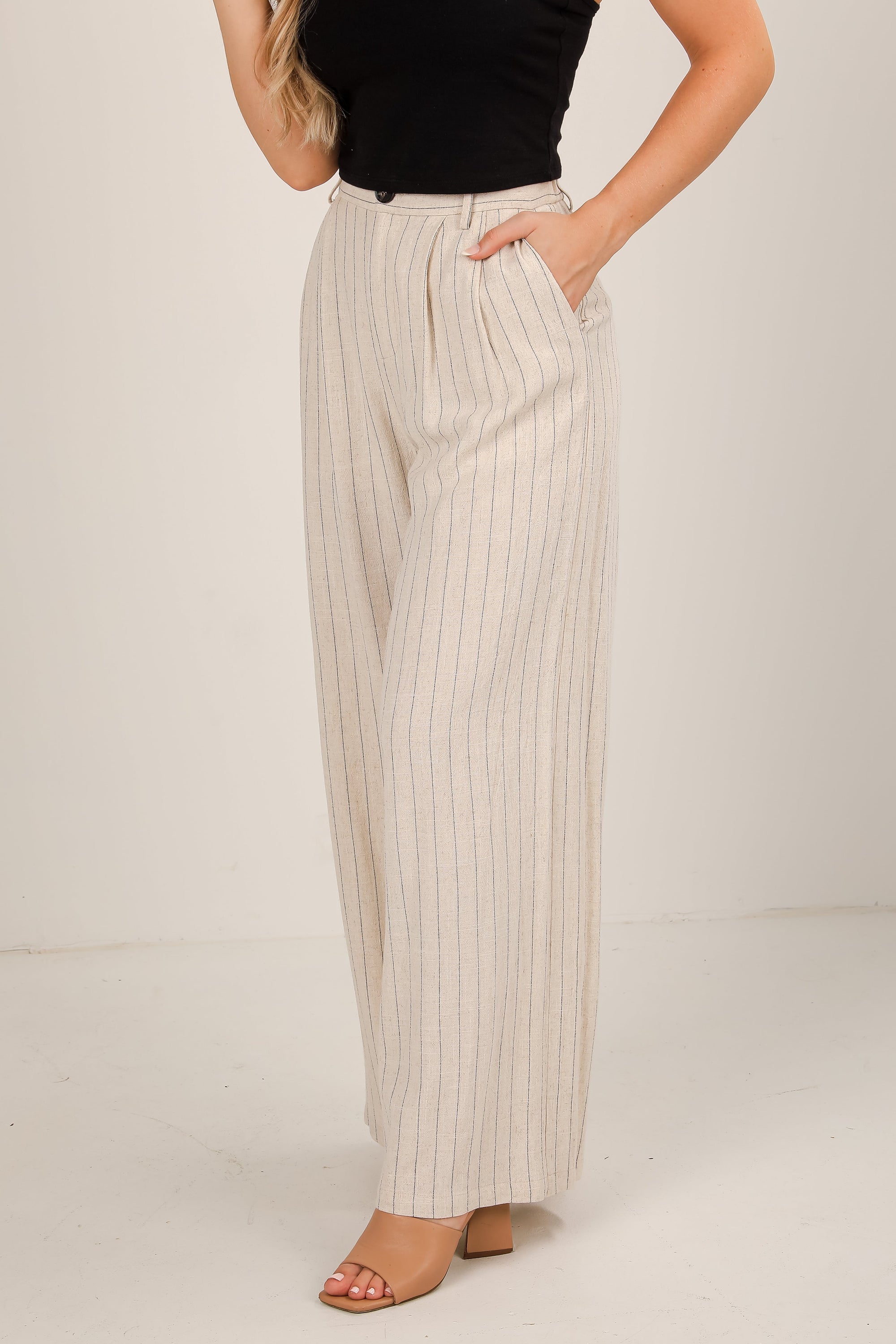 Catching On Oatmeal Pinstripe Pants