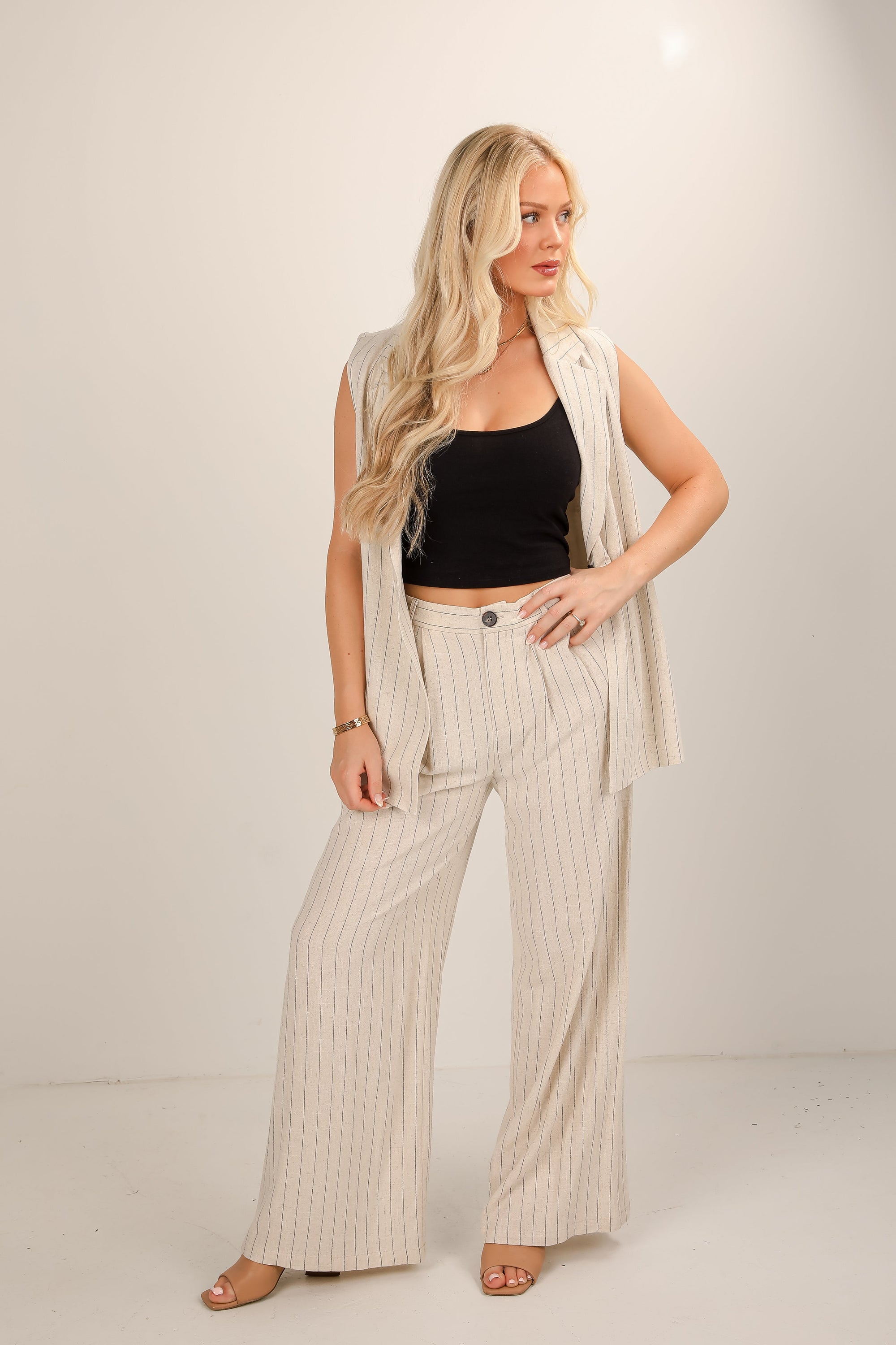 Catching On Oatmeal Pinstripe Pants