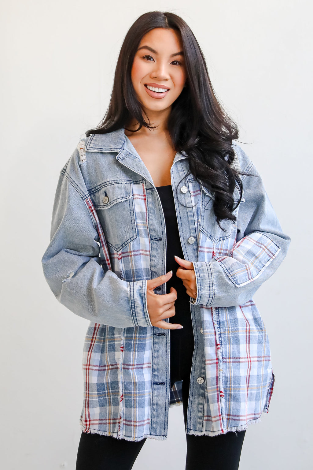 FINAL SALE - Trendy Personality Plaid Denim Shacket