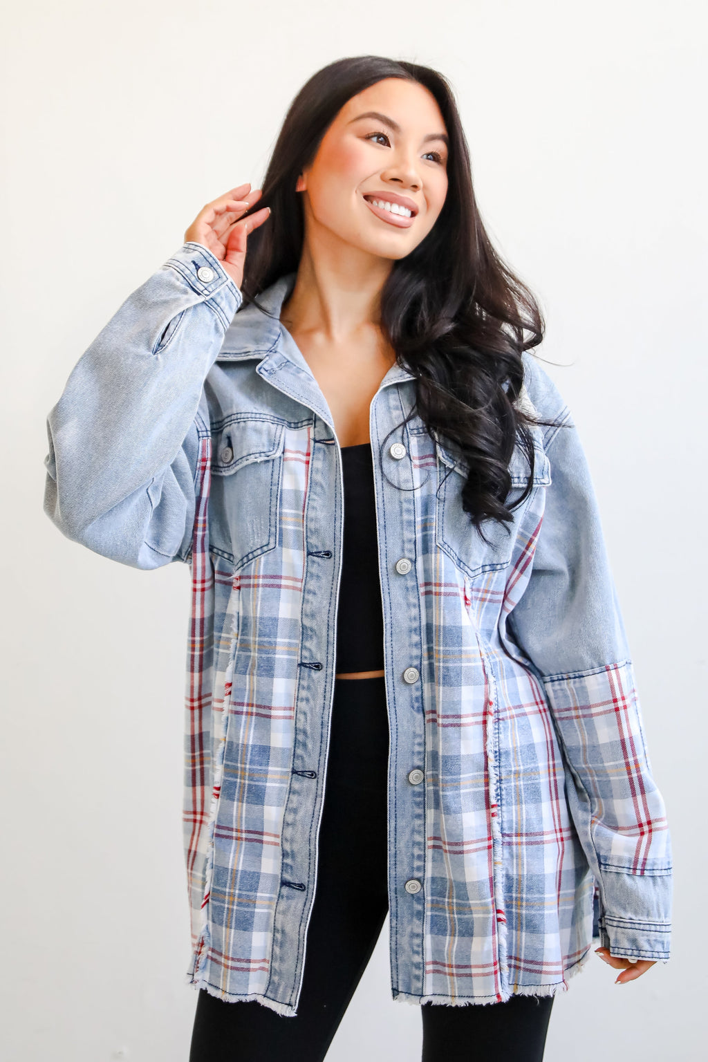 FINAL SALE - Trendy Personality Plaid Denim Shacket