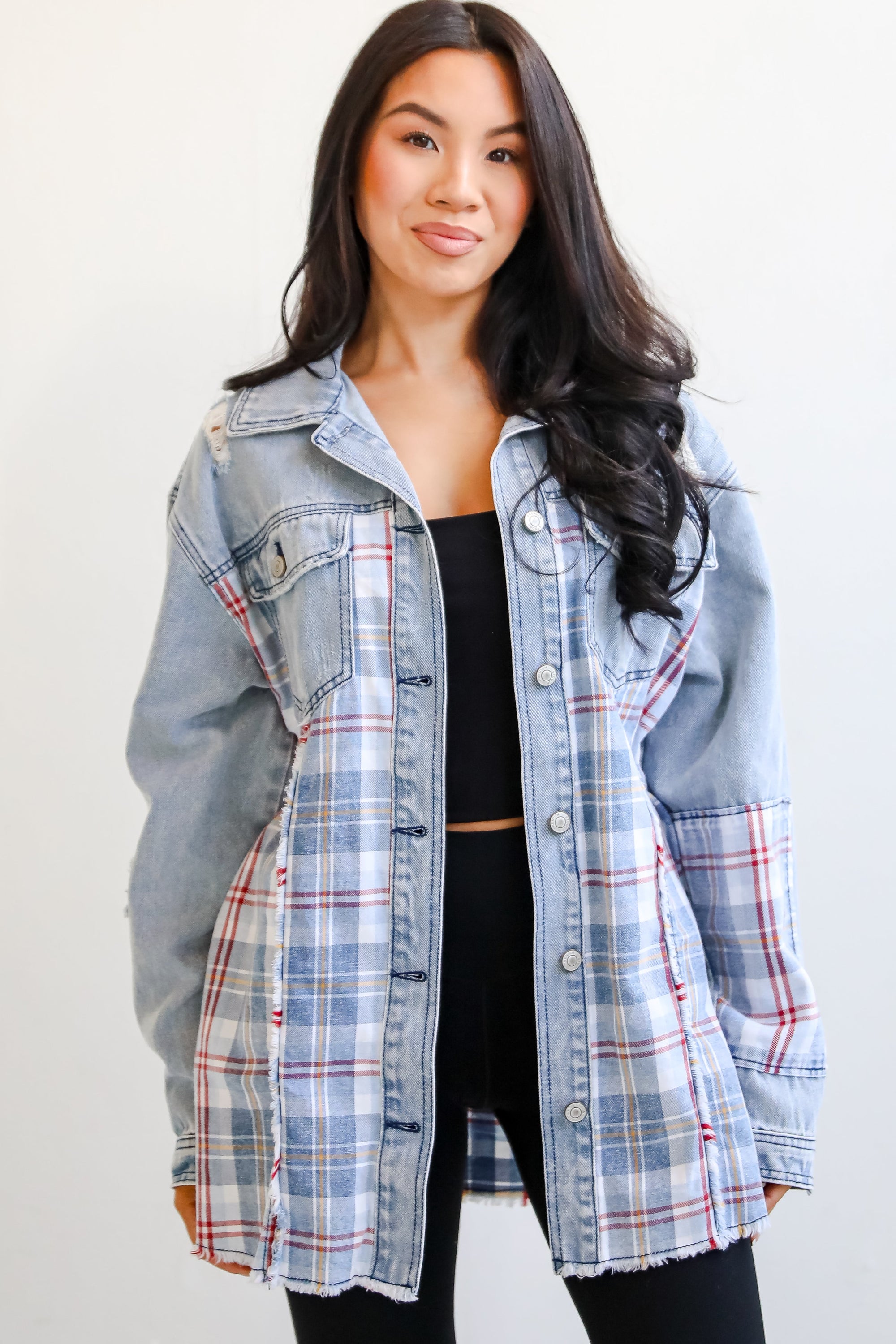 FINAL SALE - Trendy Personality Plaid Denim Shacket
