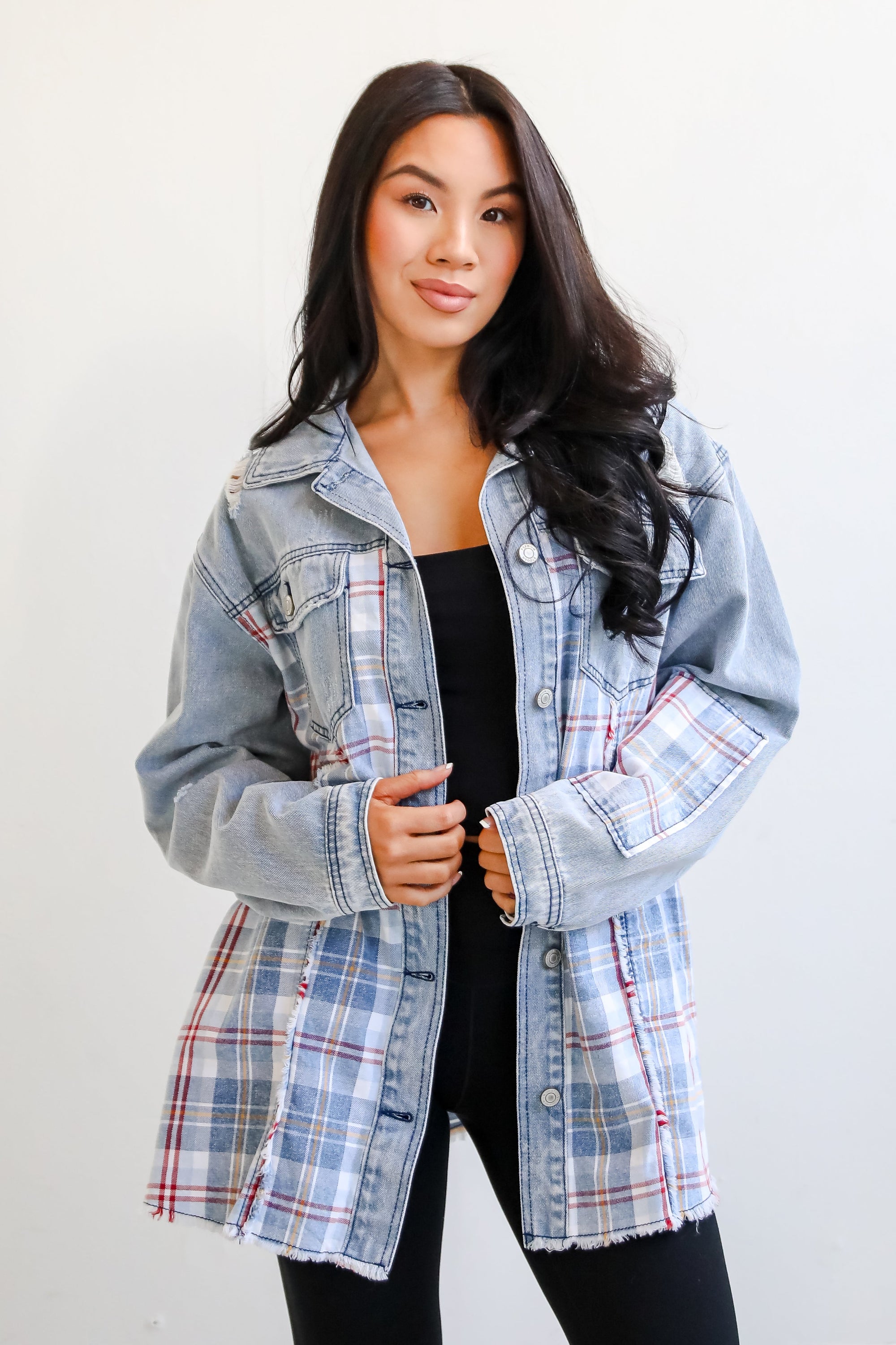 FINAL SALE - Trendy Personality Plaid Denim Shacket