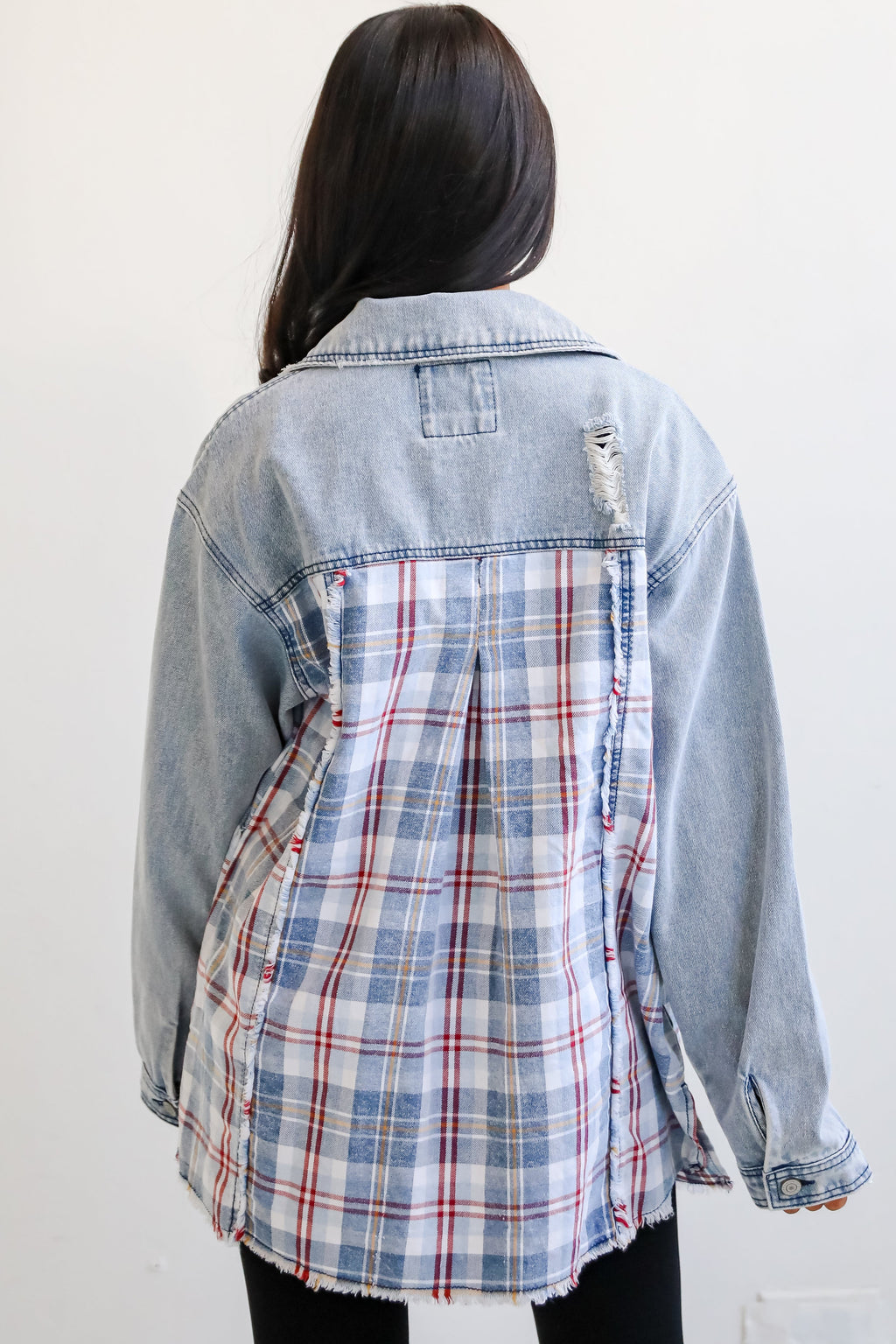 FINAL SALE - Trendy Personality Plaid Denim Shacket
