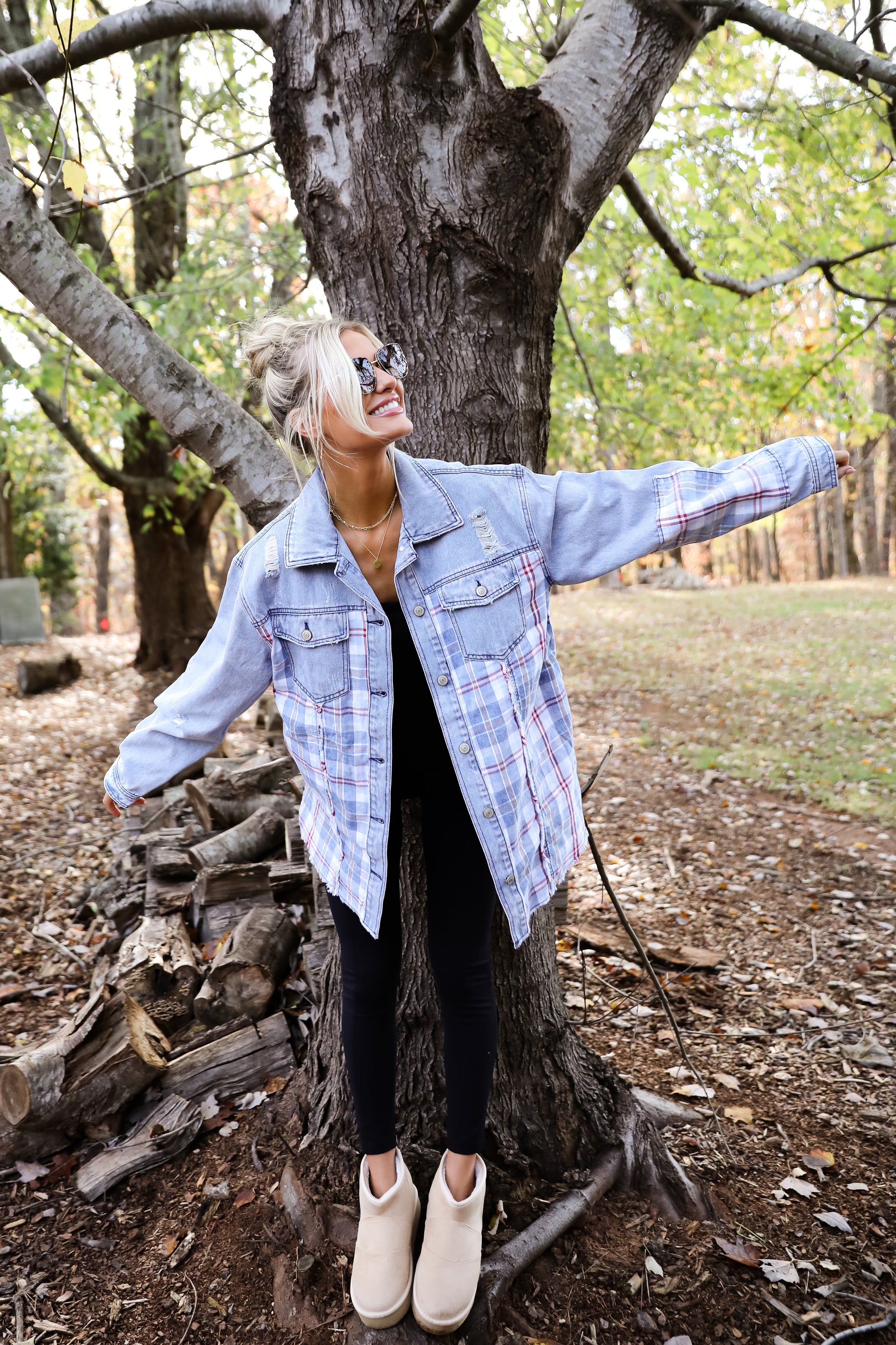 FINAL SALE - Trendy Personality Plaid Denim Shacket