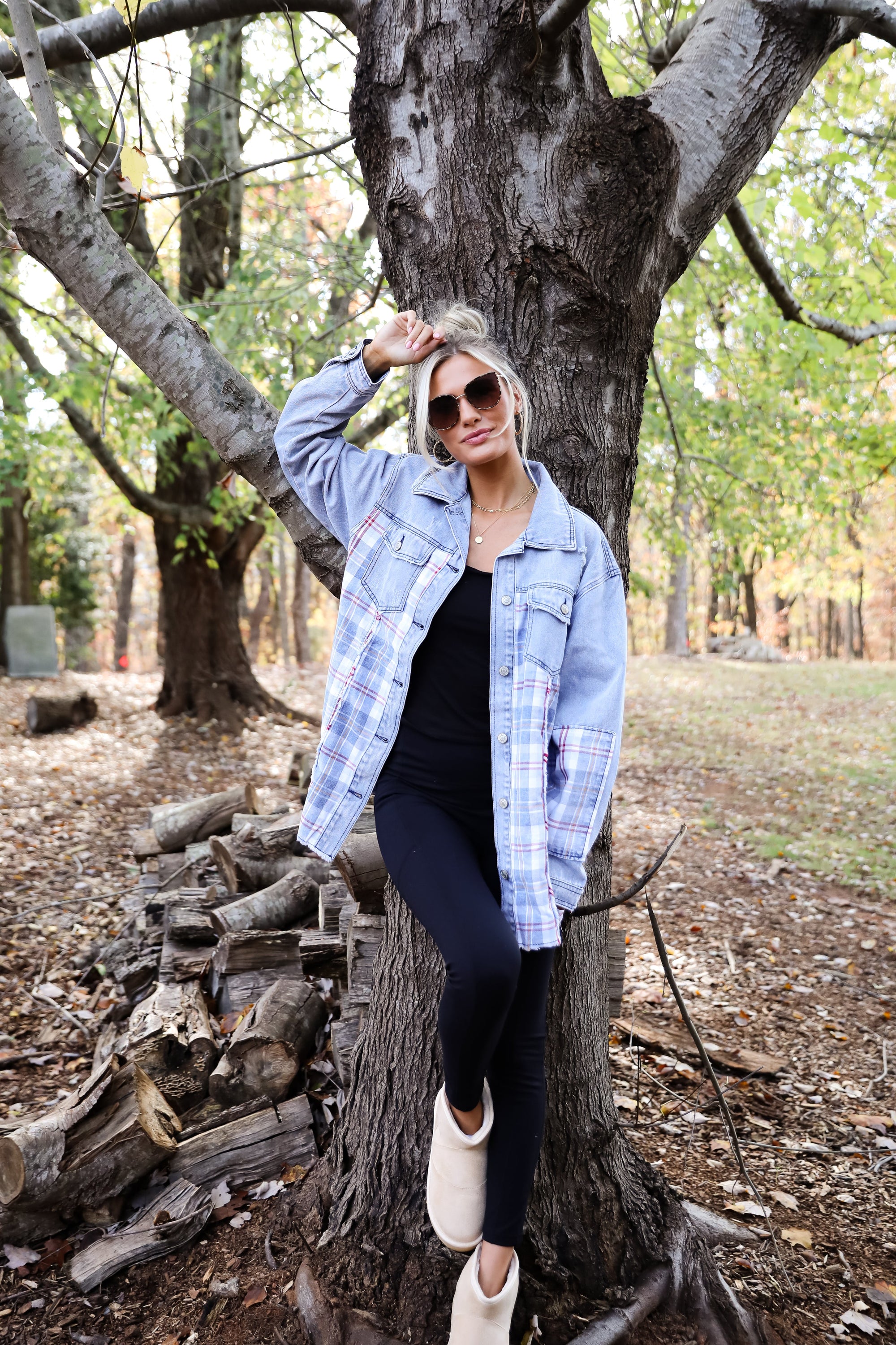 FINAL SALE - Trendy Personality Plaid Denim Shacket