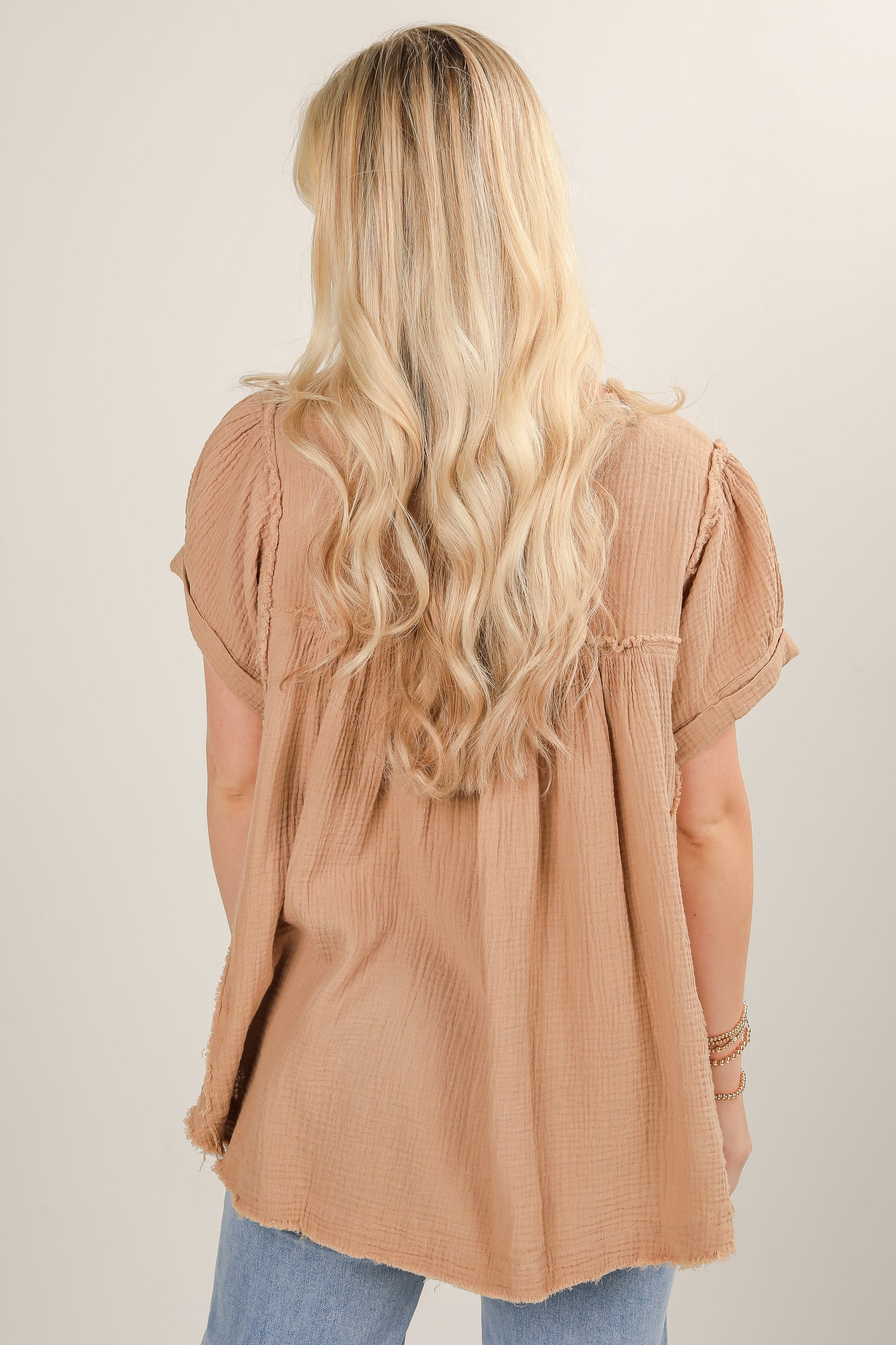 Continued Joy Taupe Linen Blouse